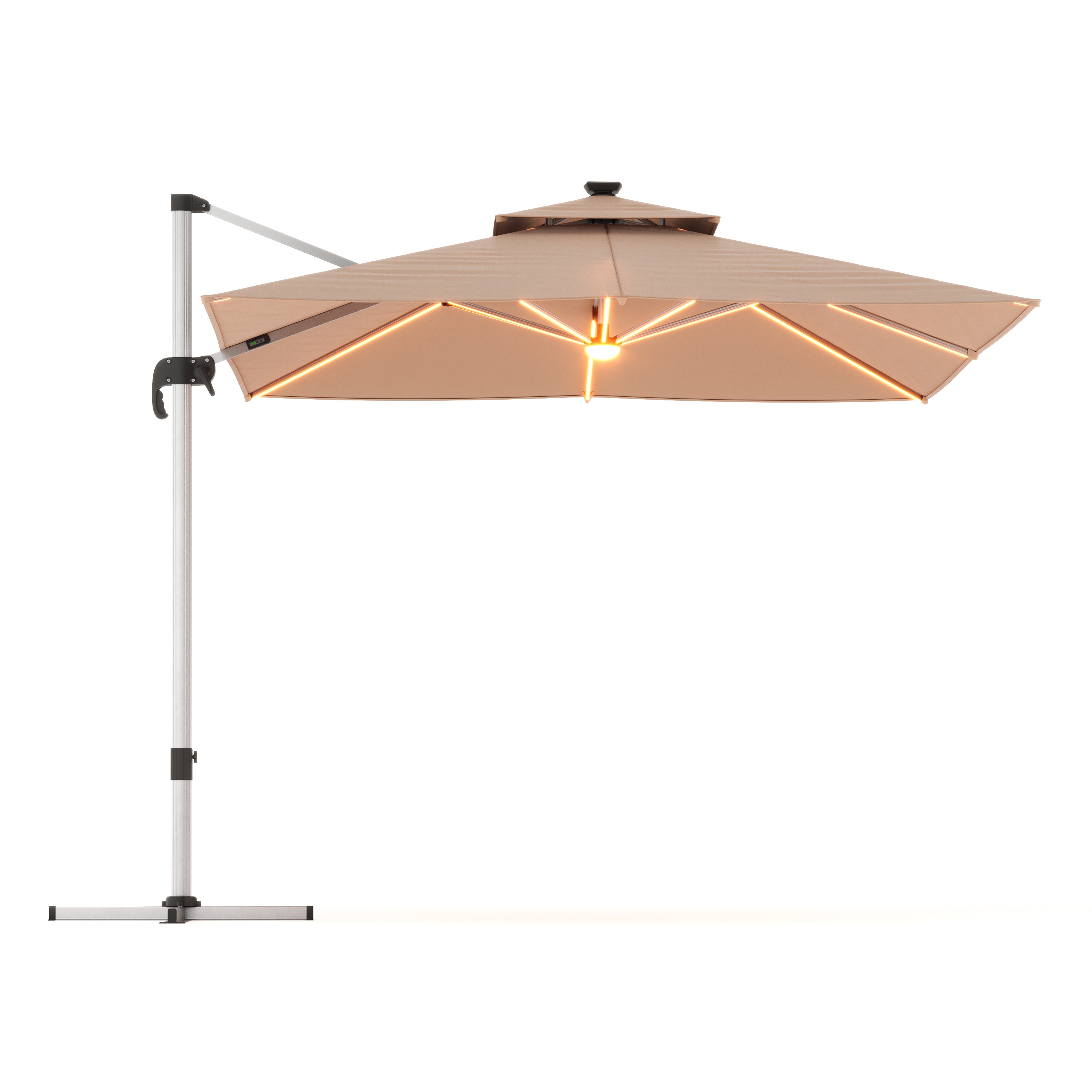 Sonnenschirm Ampelschirm SOLARIS mit LED 300 cm braun