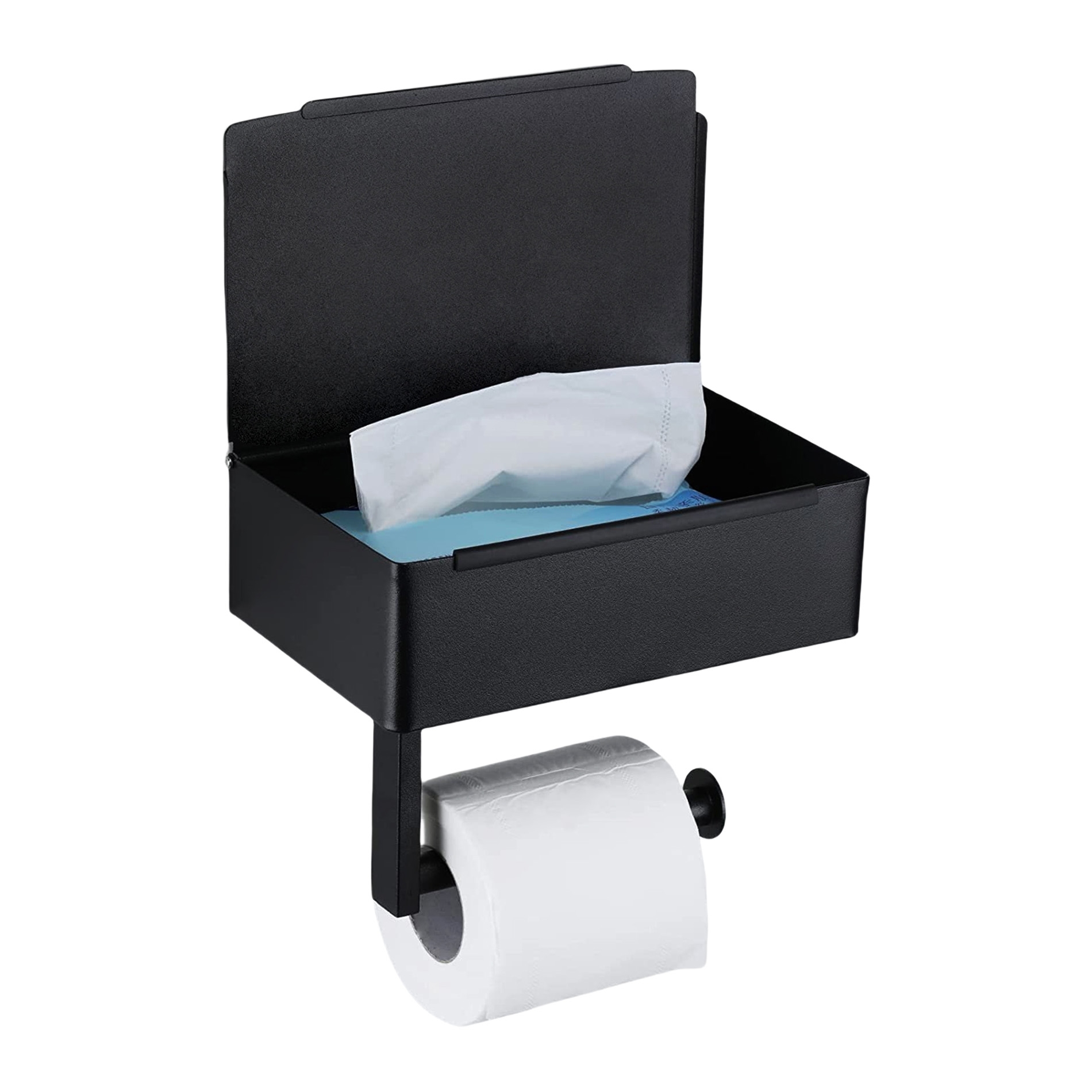 WC-Rollenhalter Edelstahl mit Feuchttücherbox schwarz