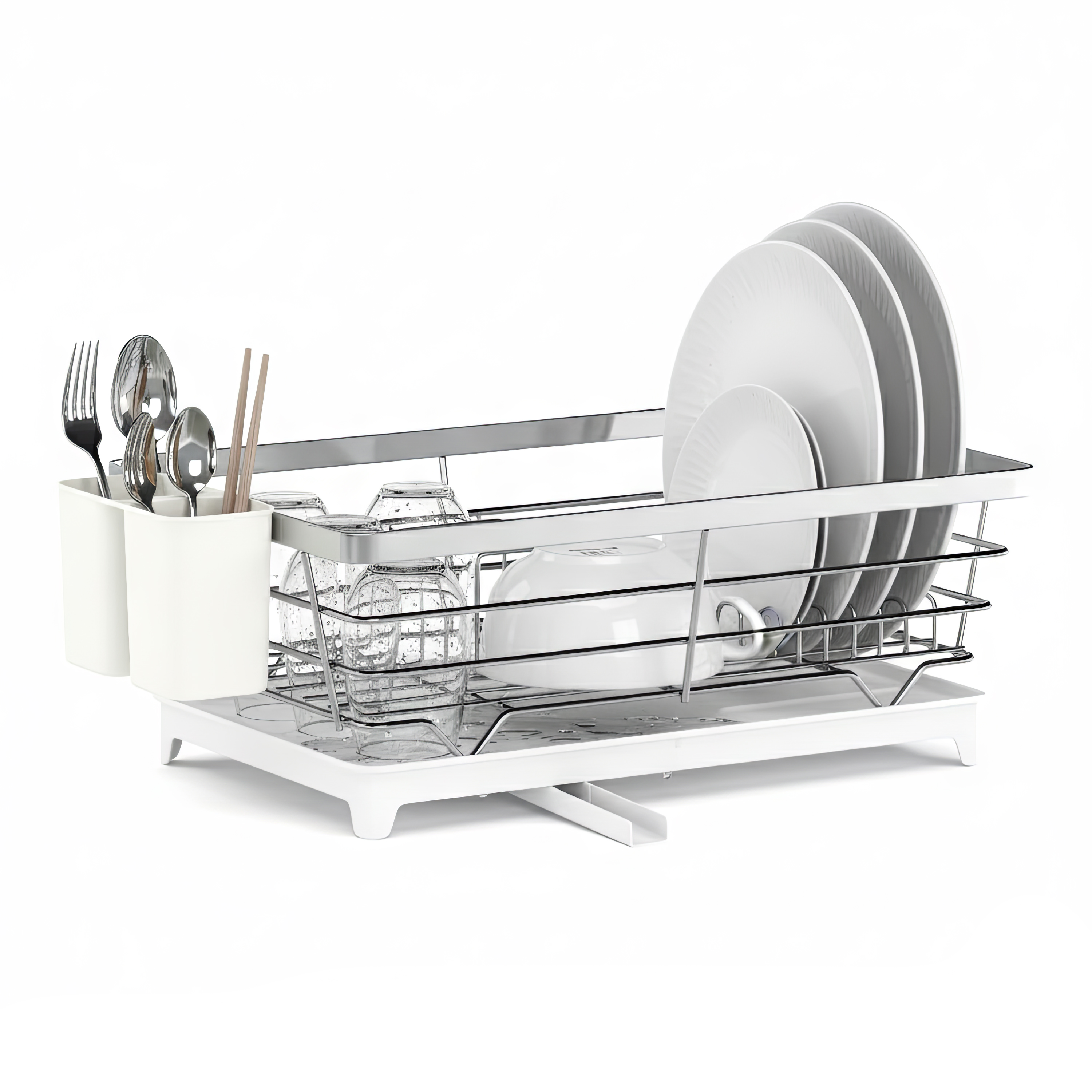 Abtropfgestell Edelstahl mit Auslauf 40 x 26 x 15 cm weiss/silber