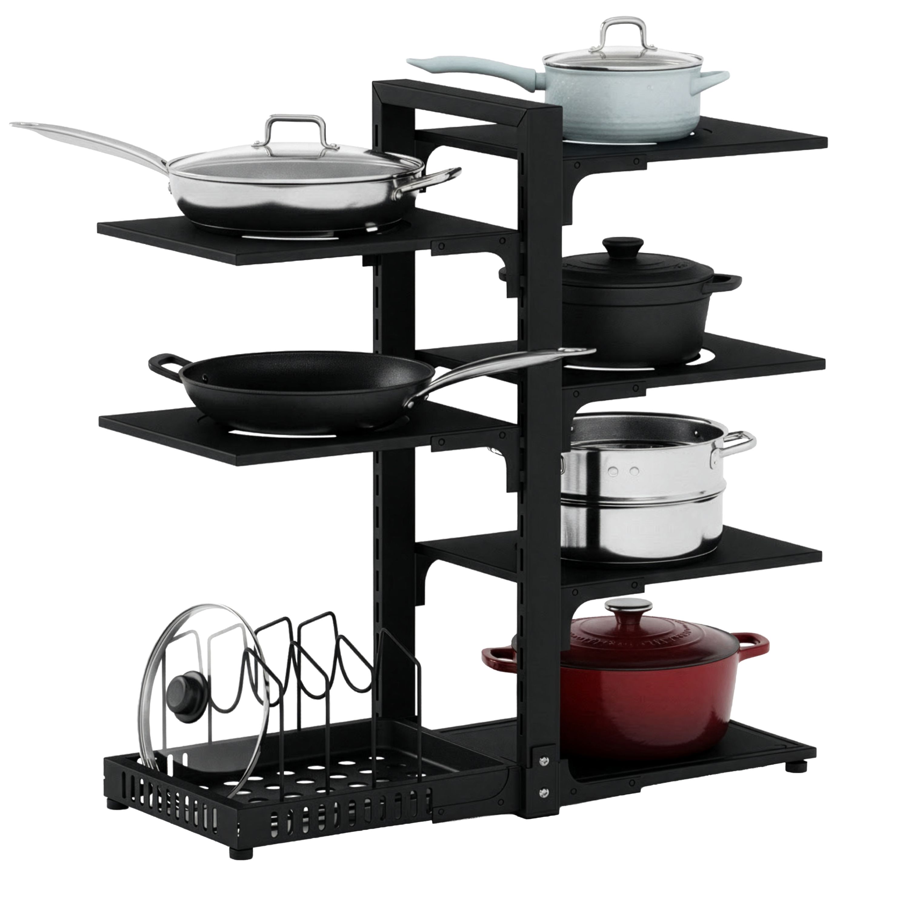 Küchenregal Pfannenhalter Metall 7 Etagen 51 x 21 x 53 cm schwarz