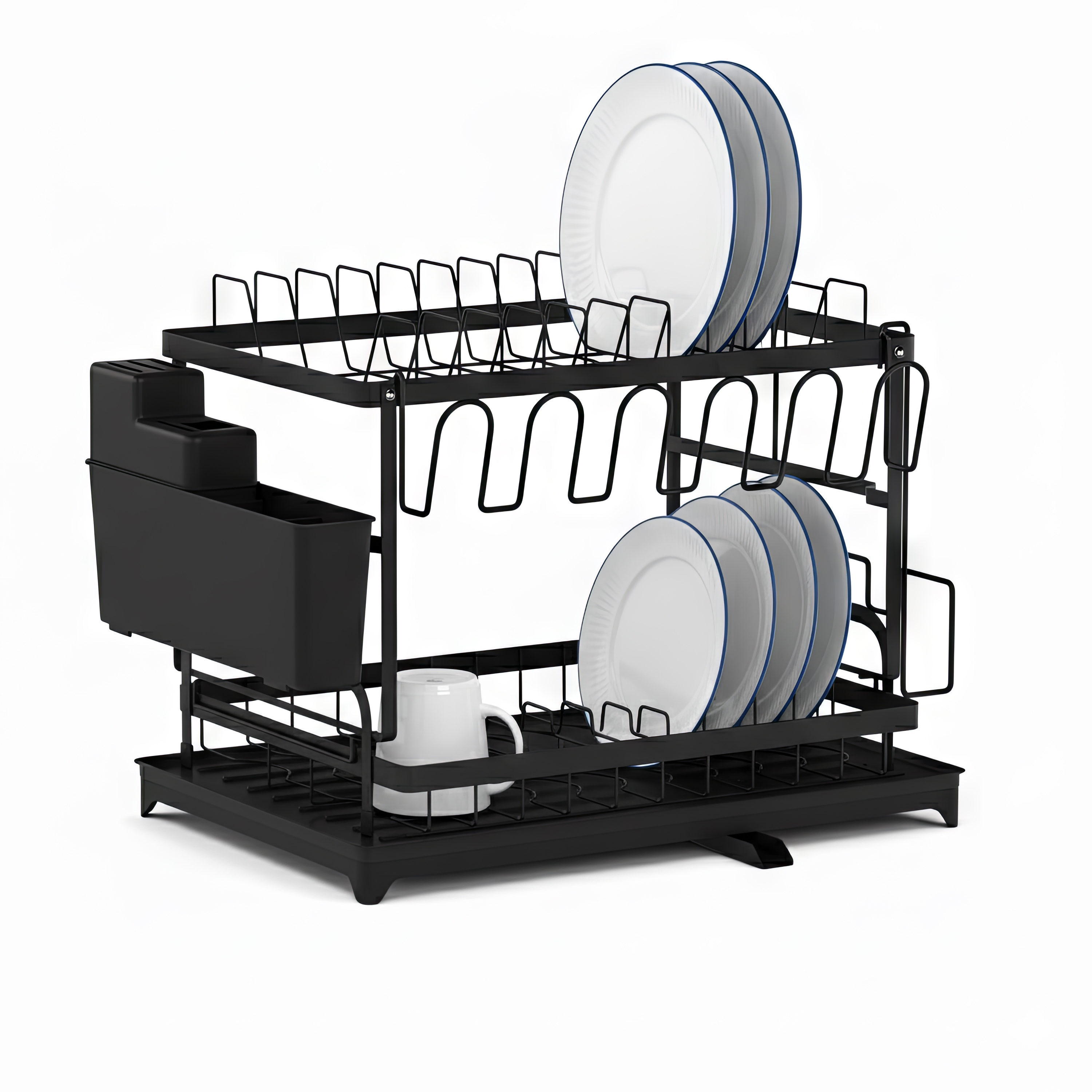 Abtropfgestell Metall 2 Etagen mit Auslauf 42 x 29 x 30 cm schwarz