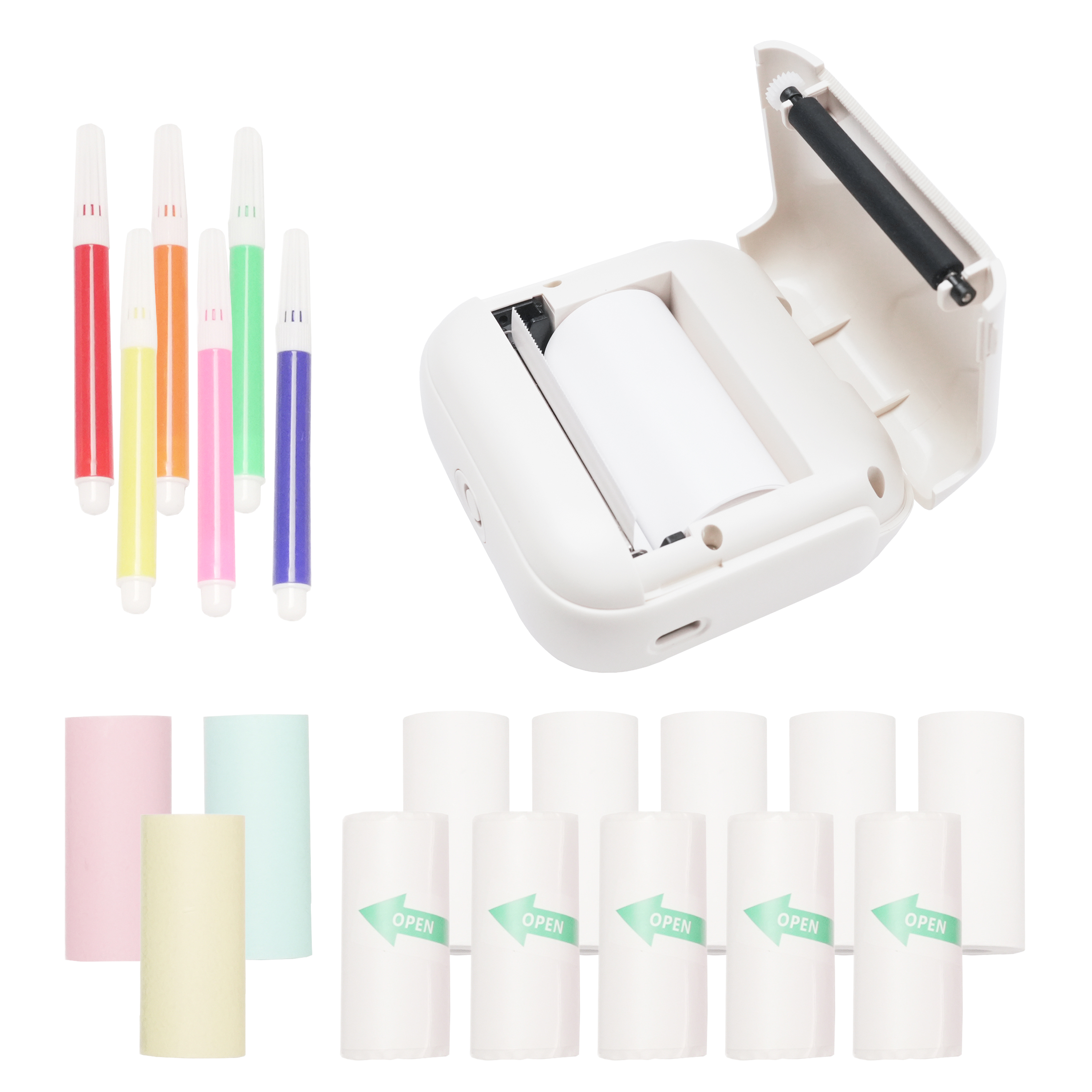 Mini Drucker Set mit Akku 16-teilig weiss