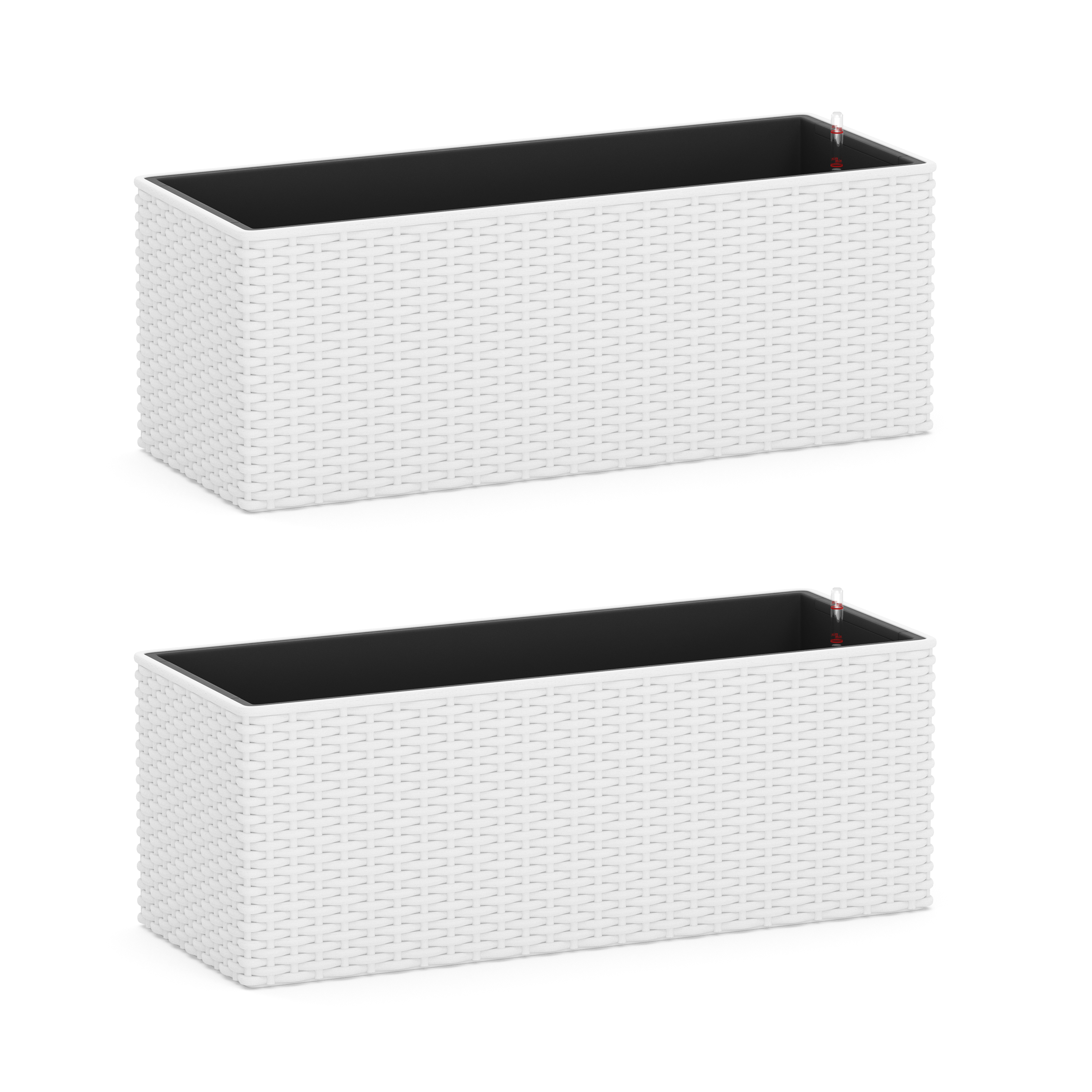 Blumenkiste Rattan mit Bewässerungssystem 50 x 19 x 19 cm 2er Set weiss