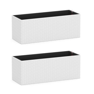 Blumenkiste Rattan mit Bewässerungssystem 50 x 19 x 19 cm 2er Set weiss