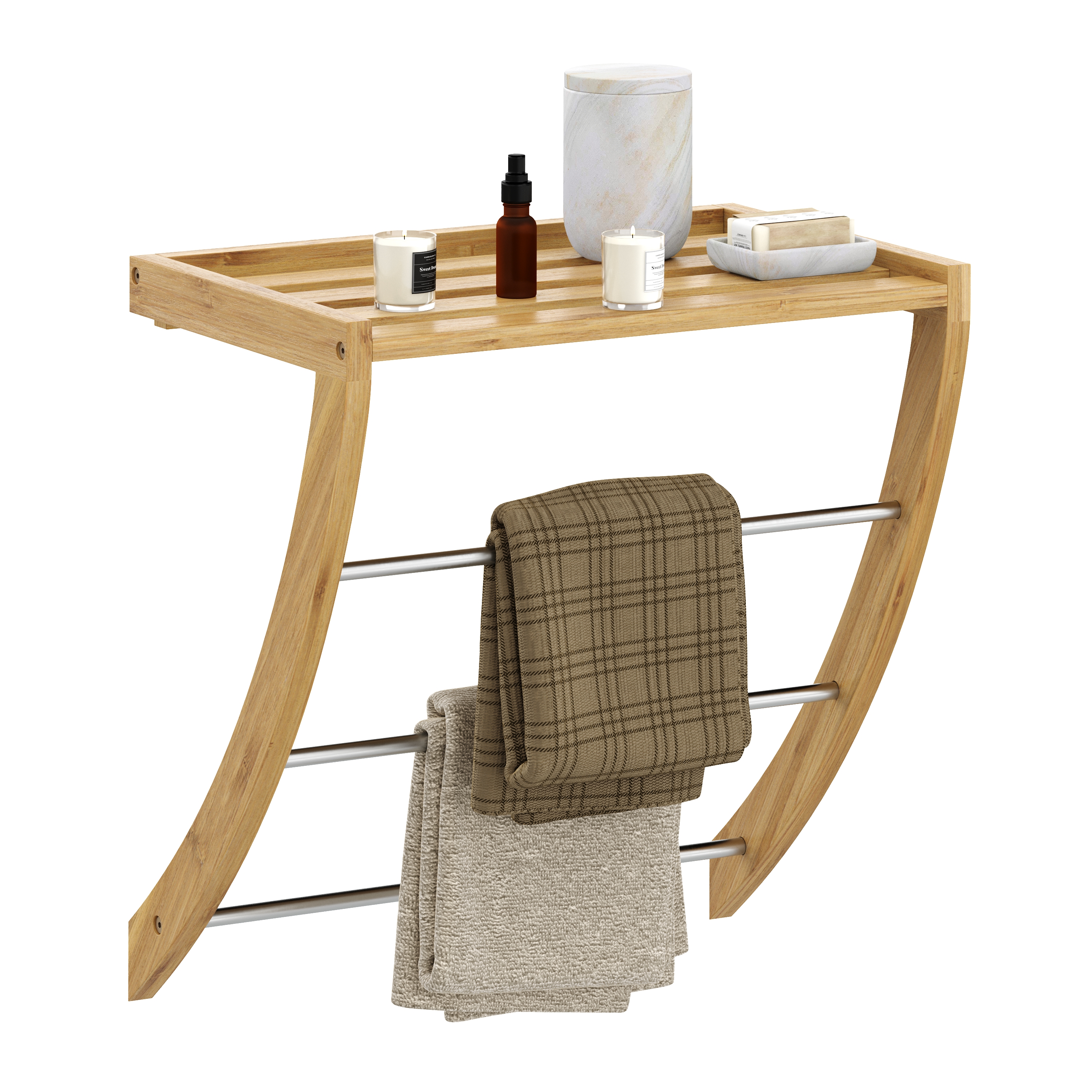 Handtuchhalter Bambus zur Wandmontage mit 3 Stangen