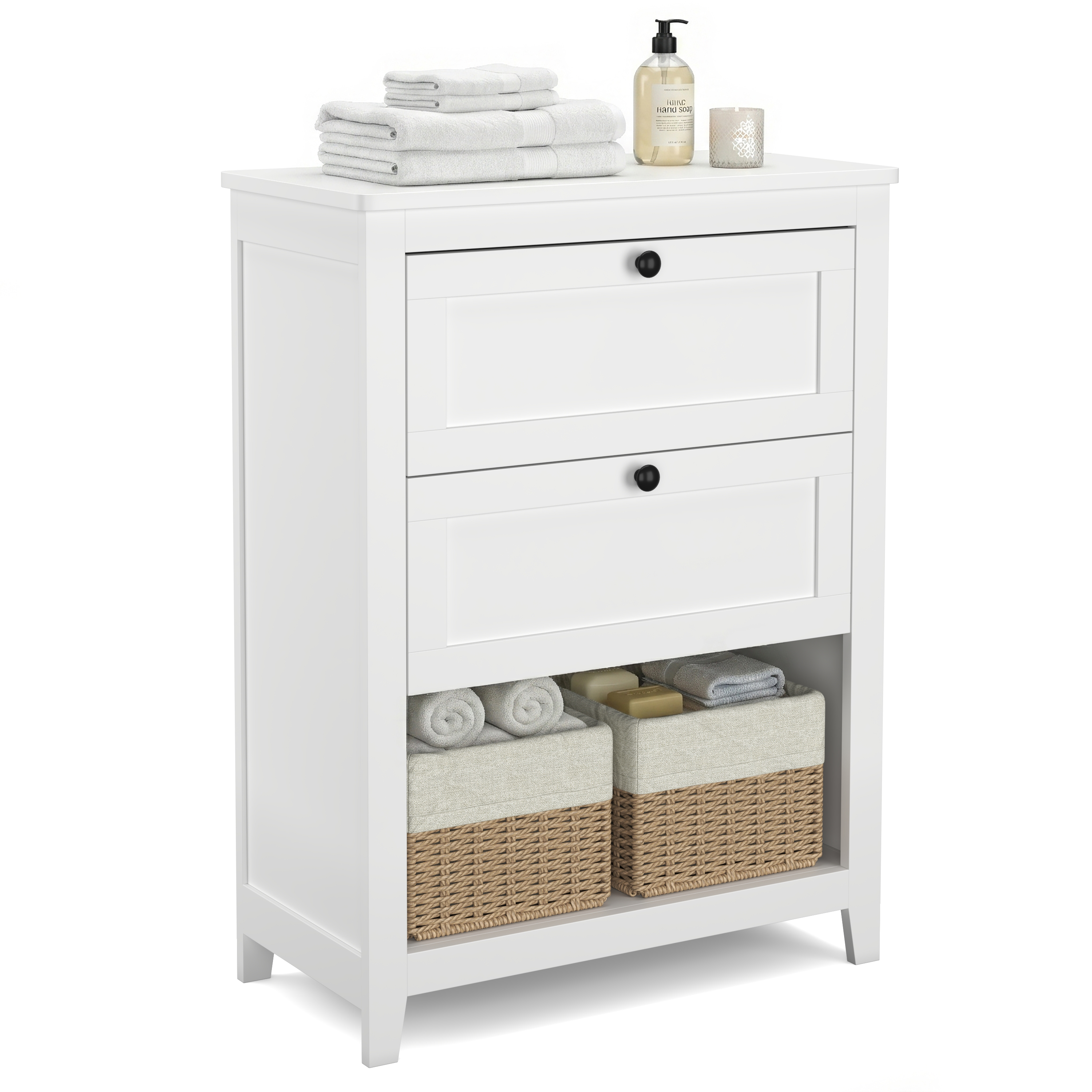 Badezimmerschrank mit 2 Körben 60 x 30 x 80 cm weiss