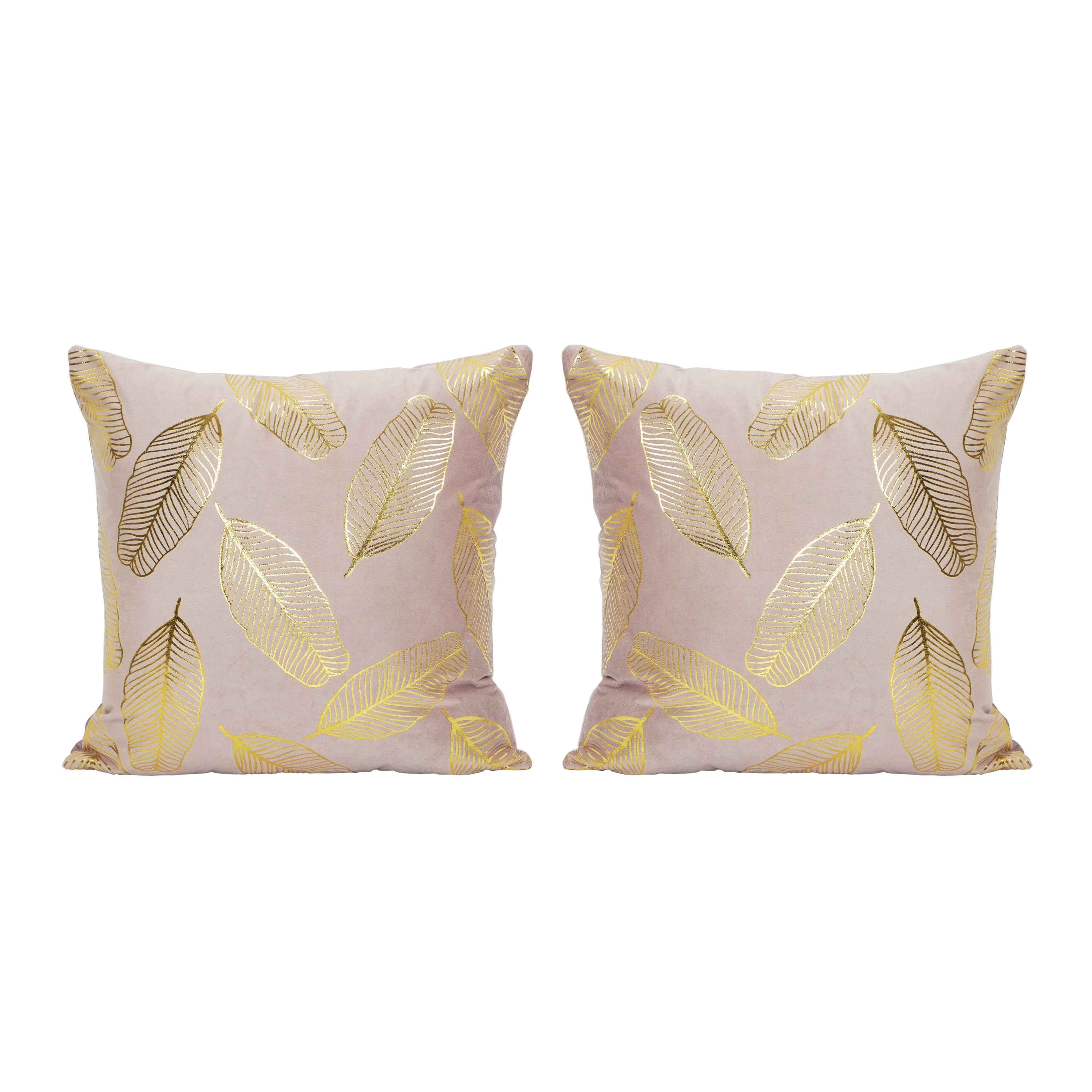 Kissenbezug Samt LEAVES 2er Set 45 x 45 cm rosa/gold