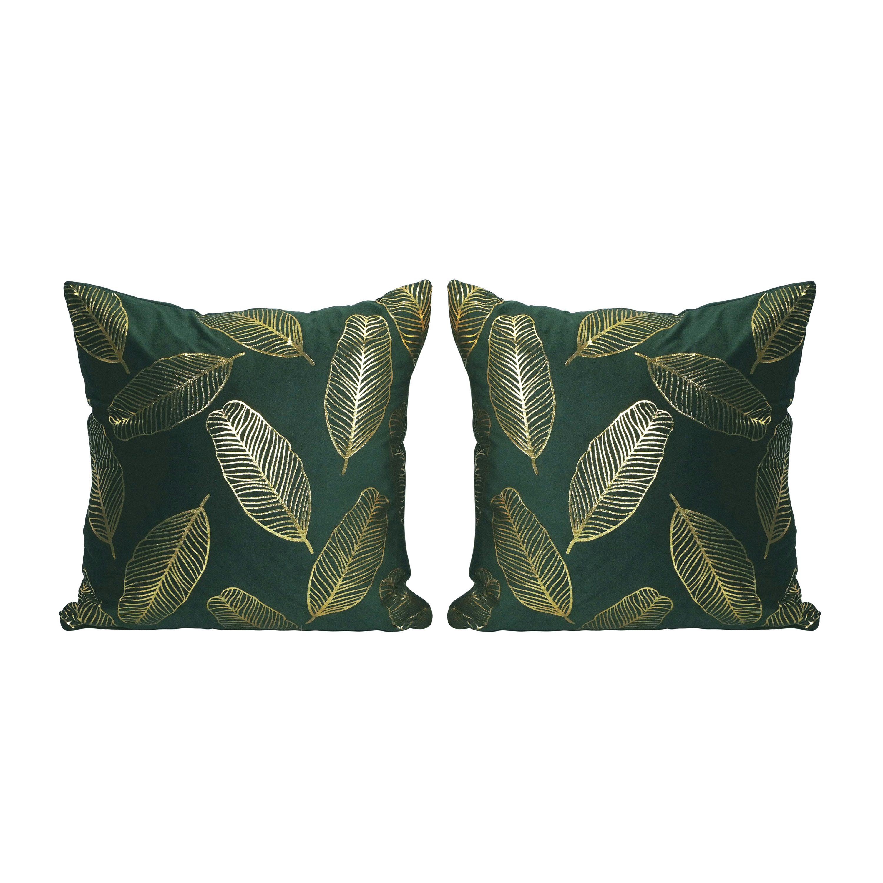 Kissenbezug Samt LEAVES 2er Set 45 x 45 cm dunkelgrün/gold