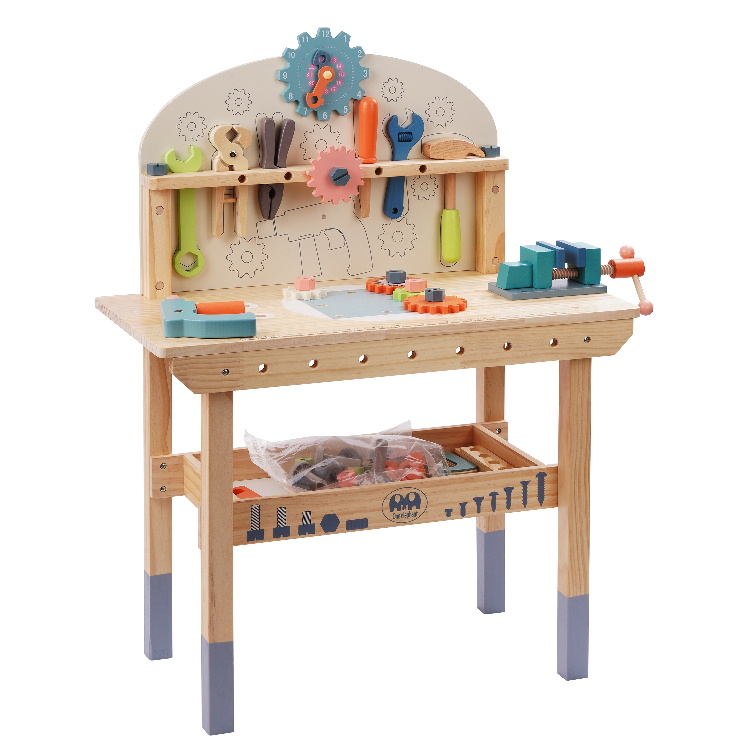 Werkbank Kinder Holz 68-teilig 80 cm bunt/natur