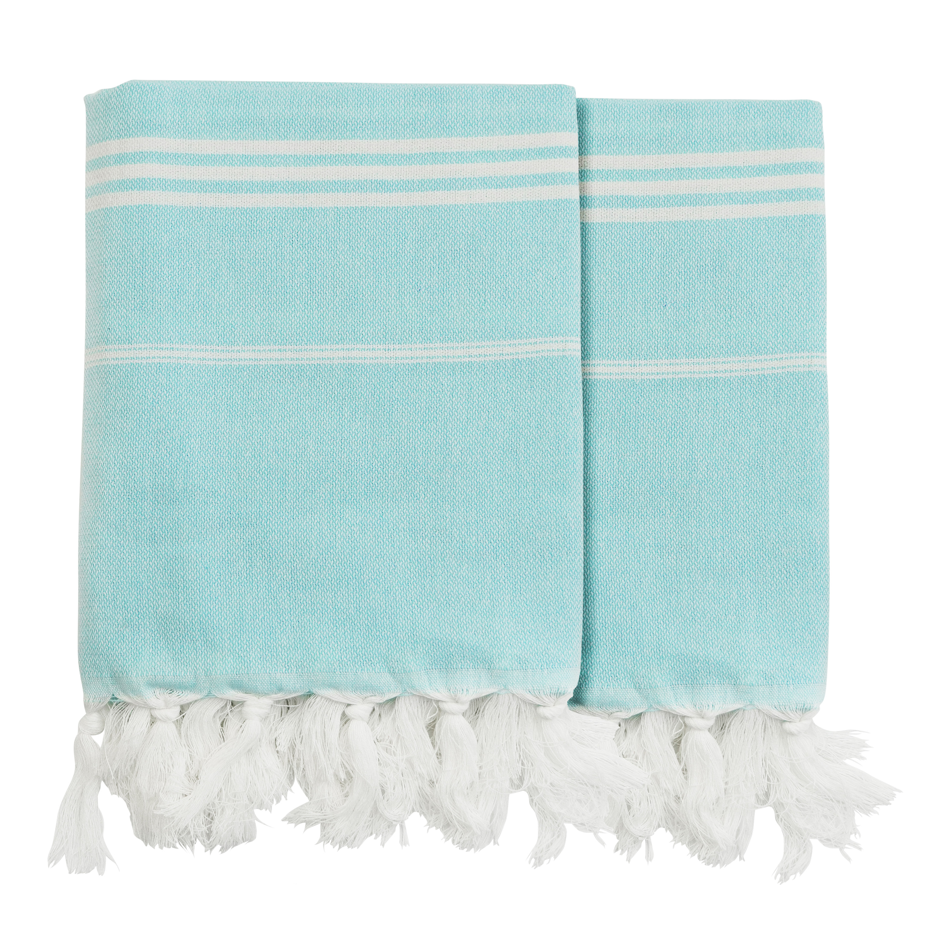 Strandtuch Baumwolle 100 x 180 cm 2er Set türkis/weiss