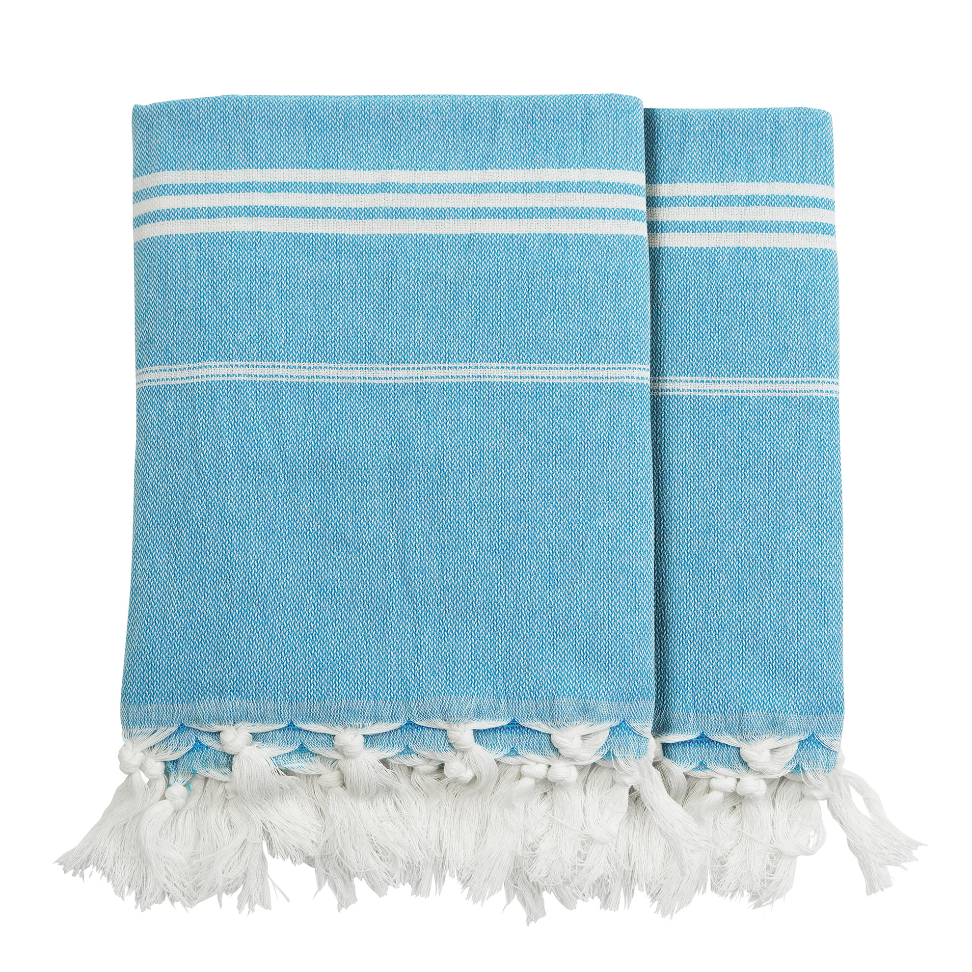 Strandtuch Baumwolle 100 x 180 cm 2er Set blau/weiss