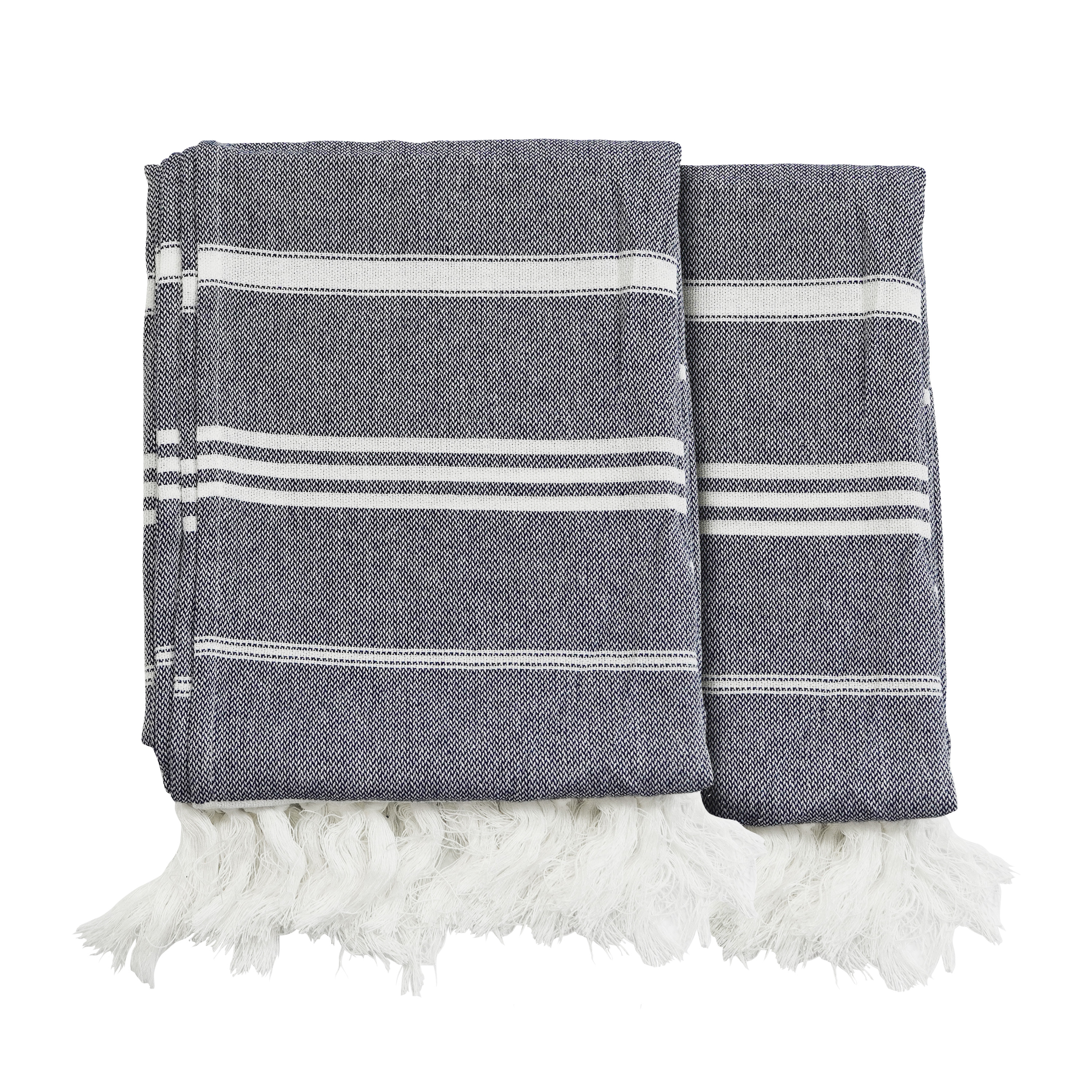 Strandtuch Baumwolle 100 x 180 cm 2er Set dunkelblau/weiss