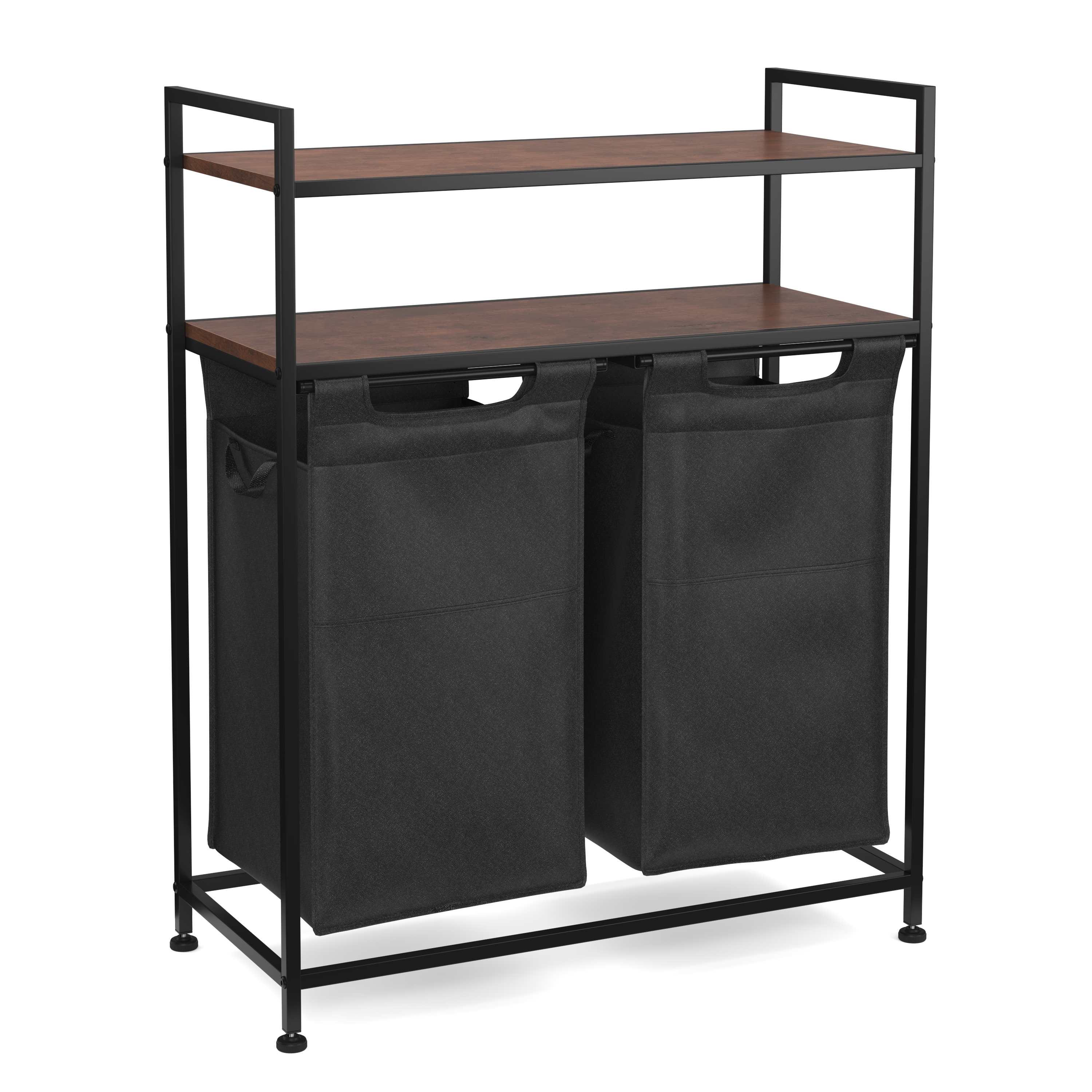 Wäschekorb 2 Fächer 2 Ablagen 92L schwarz