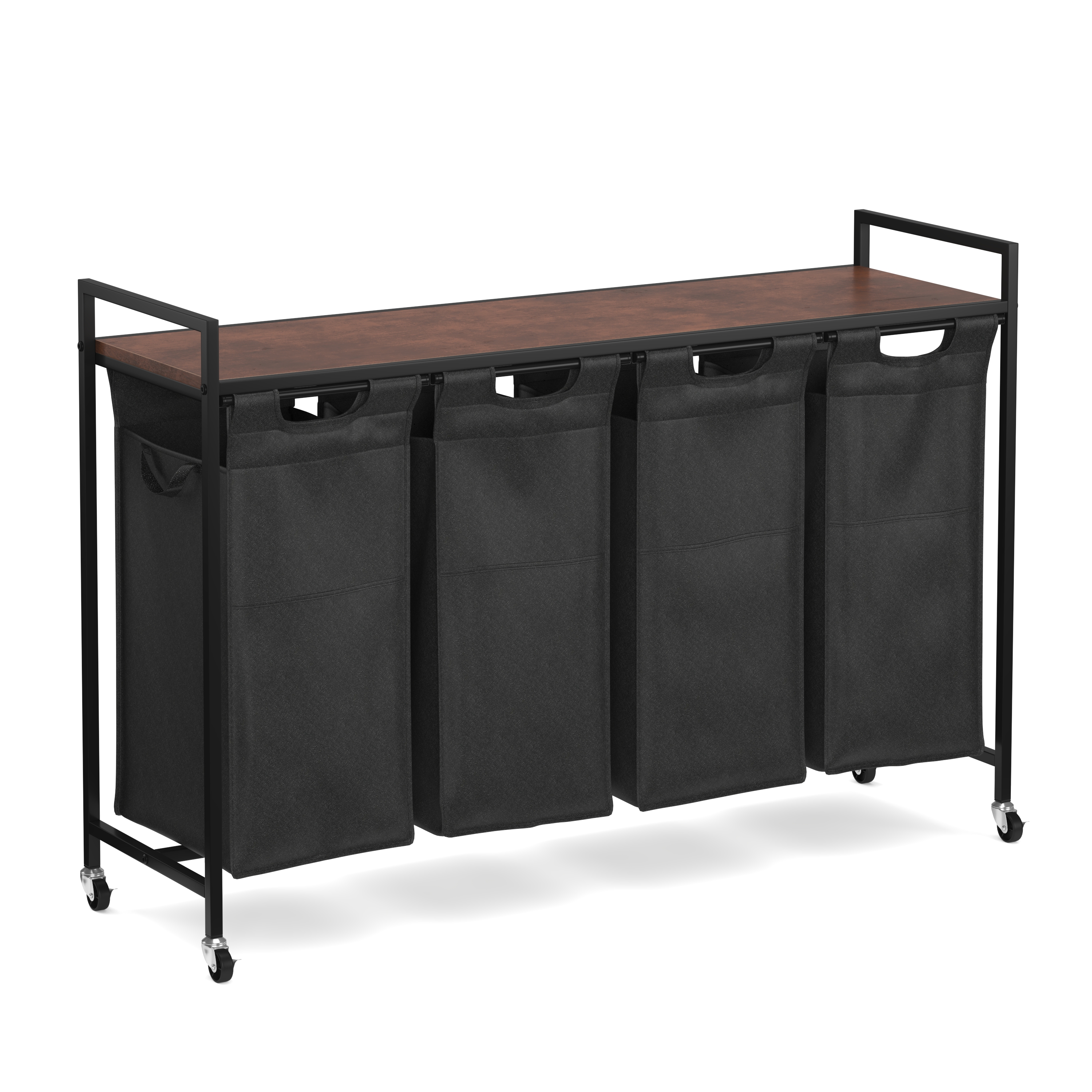 Wäschekorb 4 Fächer auf Rollen 159L schwarz