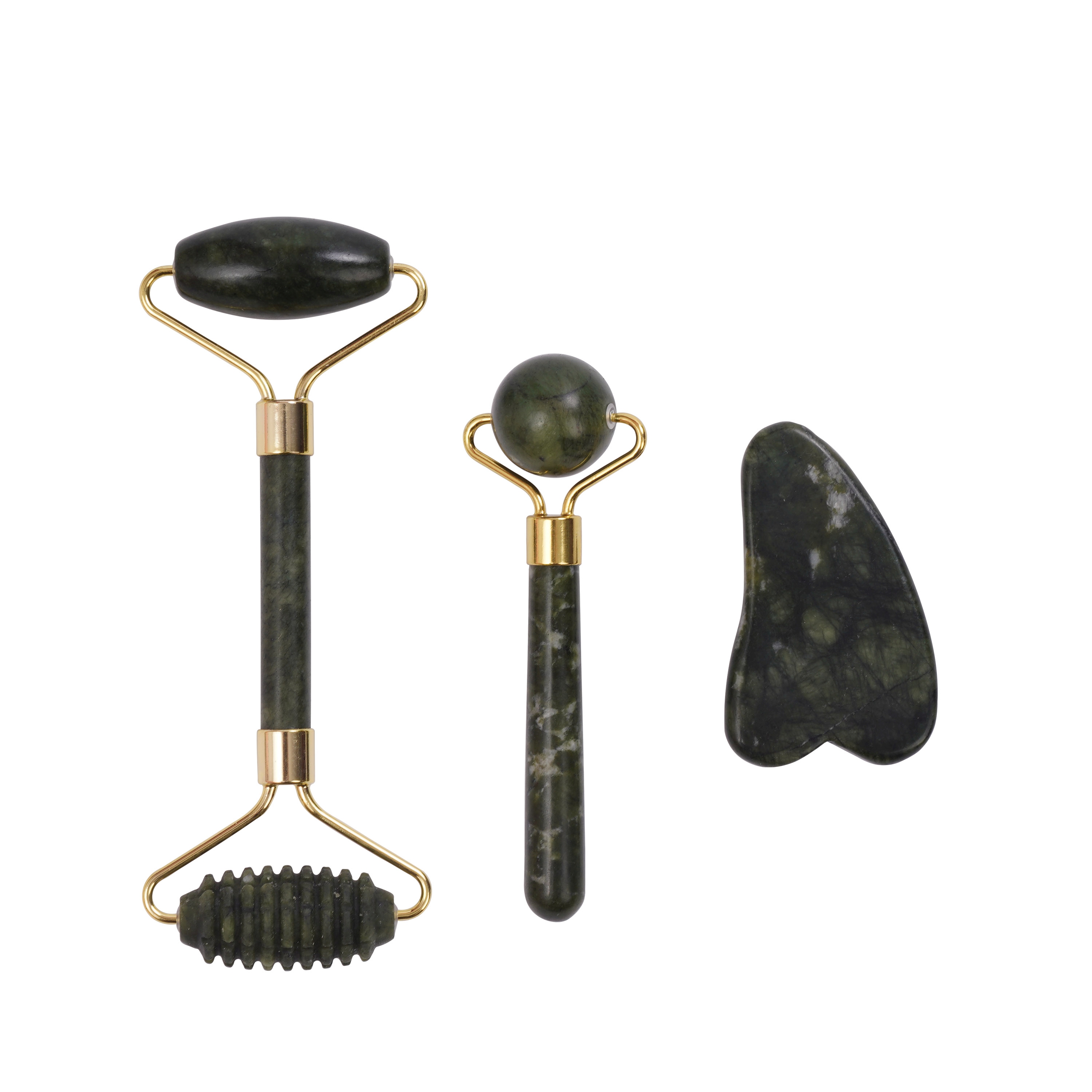 Gua Sha und Jade Roller Set 3-teilig schwarz/gold