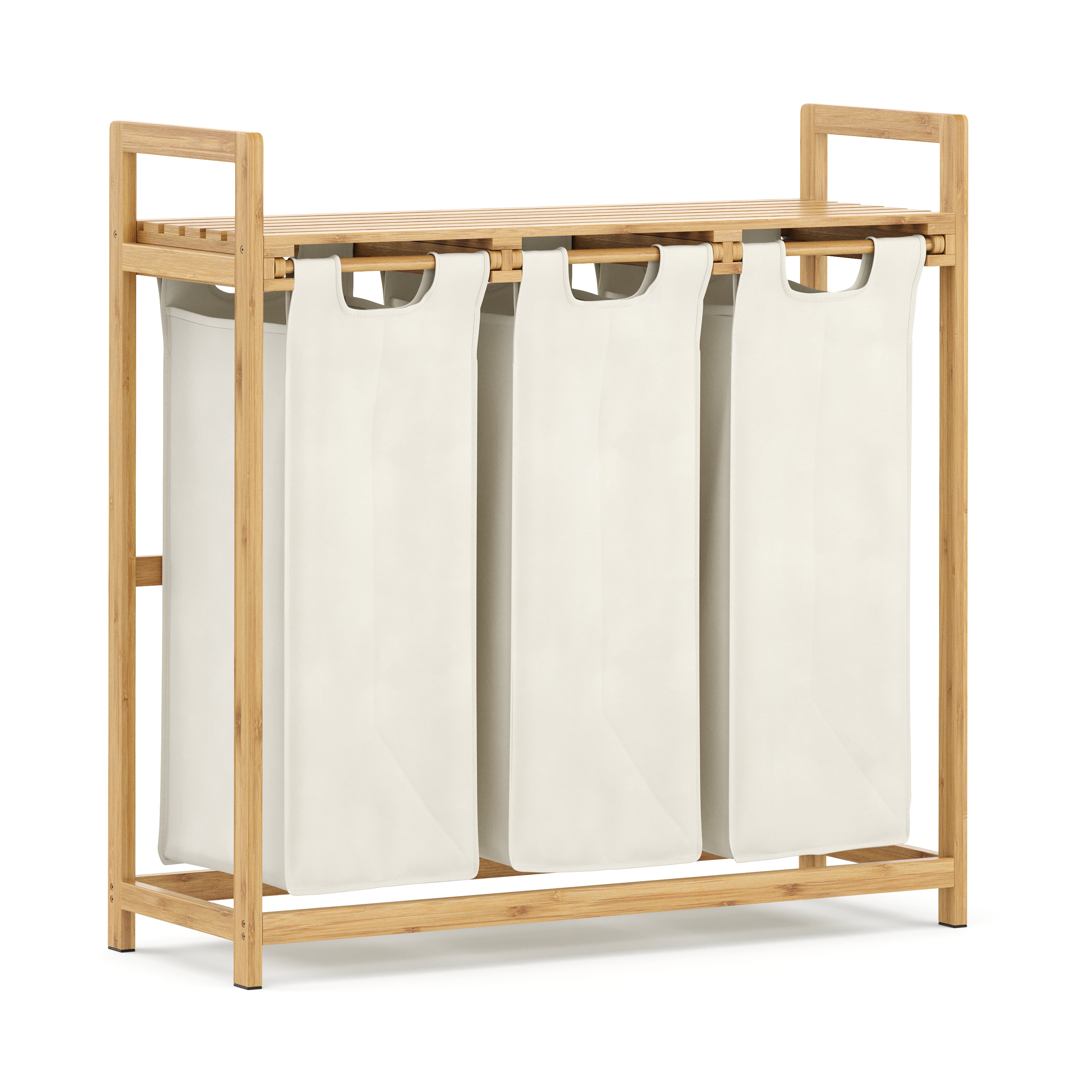 Wäschekorb Bambus 3 Fächer 90L natur/beige