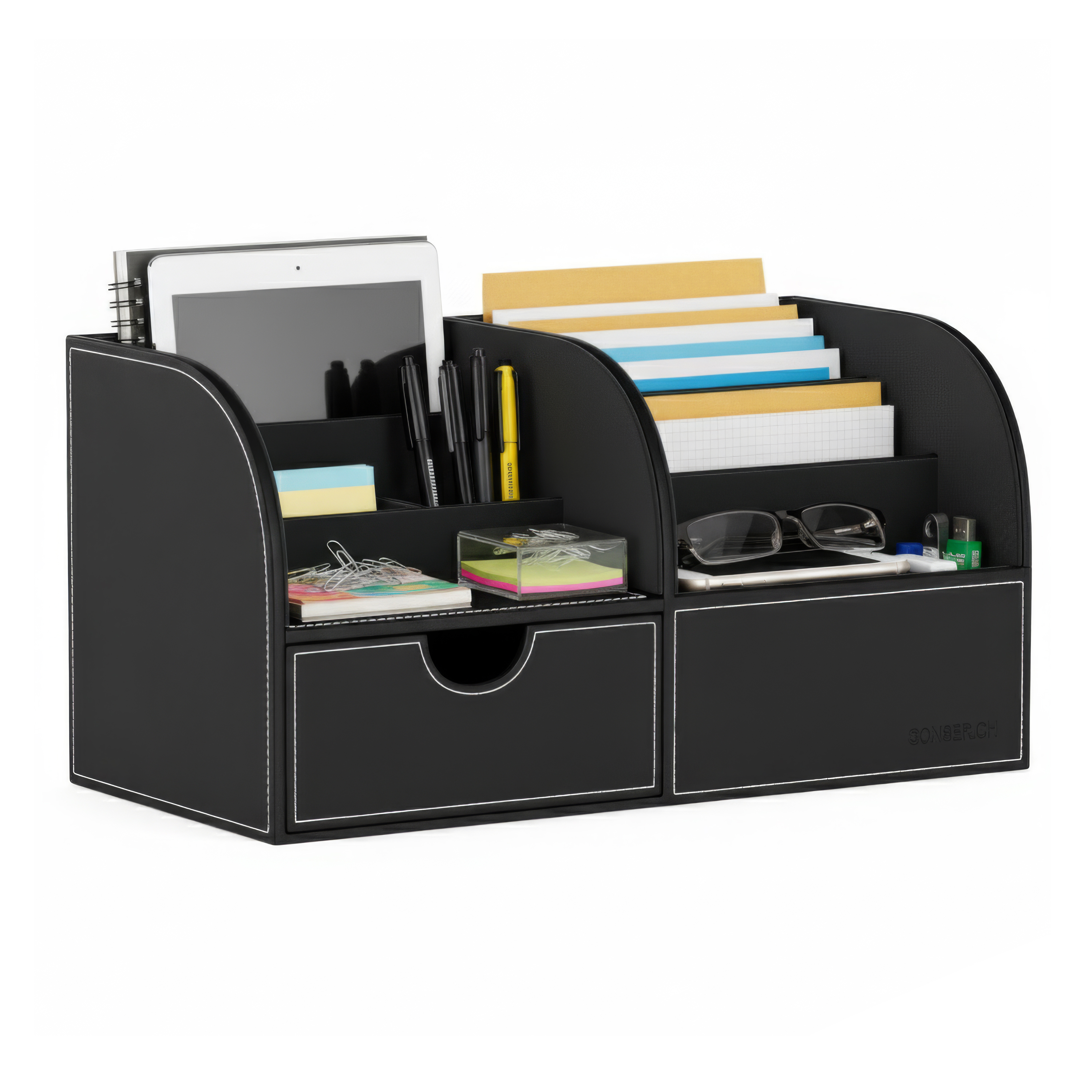 Schreibtisch Organizer mit Schublade Leder schwarz