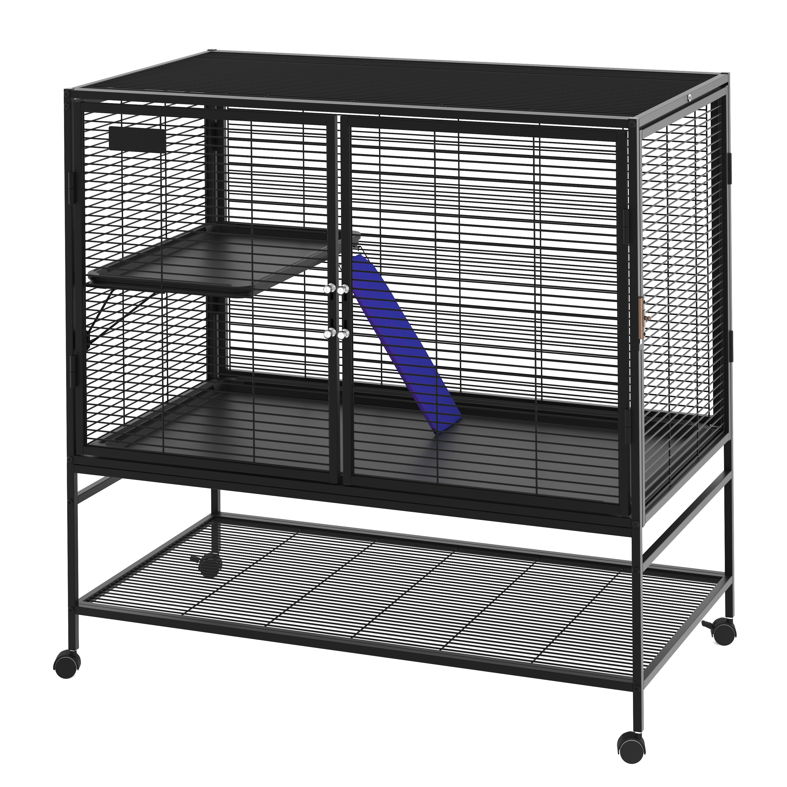 Kleintierkäfig mit Rollen 92 x 58 x 100 cm schwarz