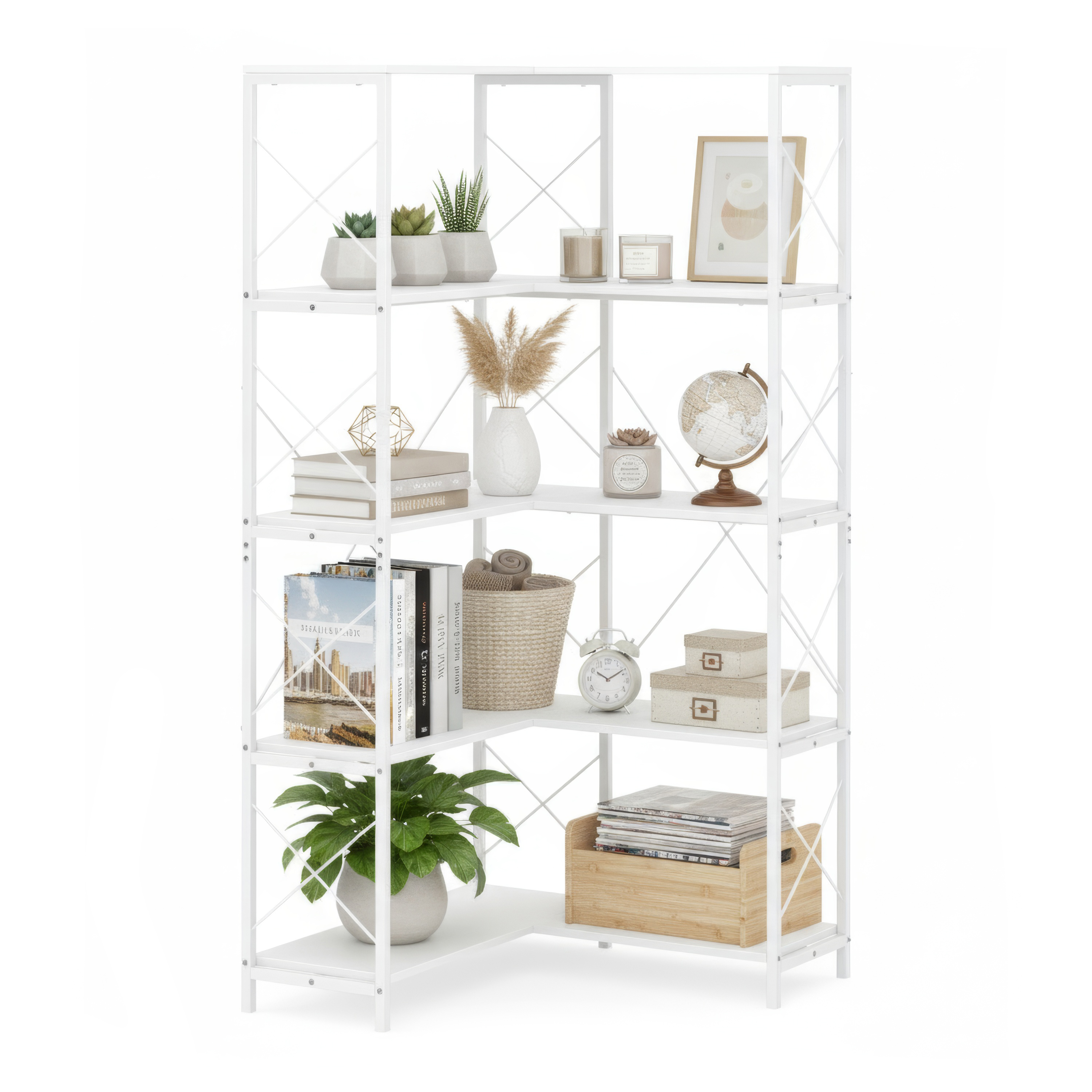 Eckregal AGATA mit 5 Ebenen 100 x 167 cm weiss