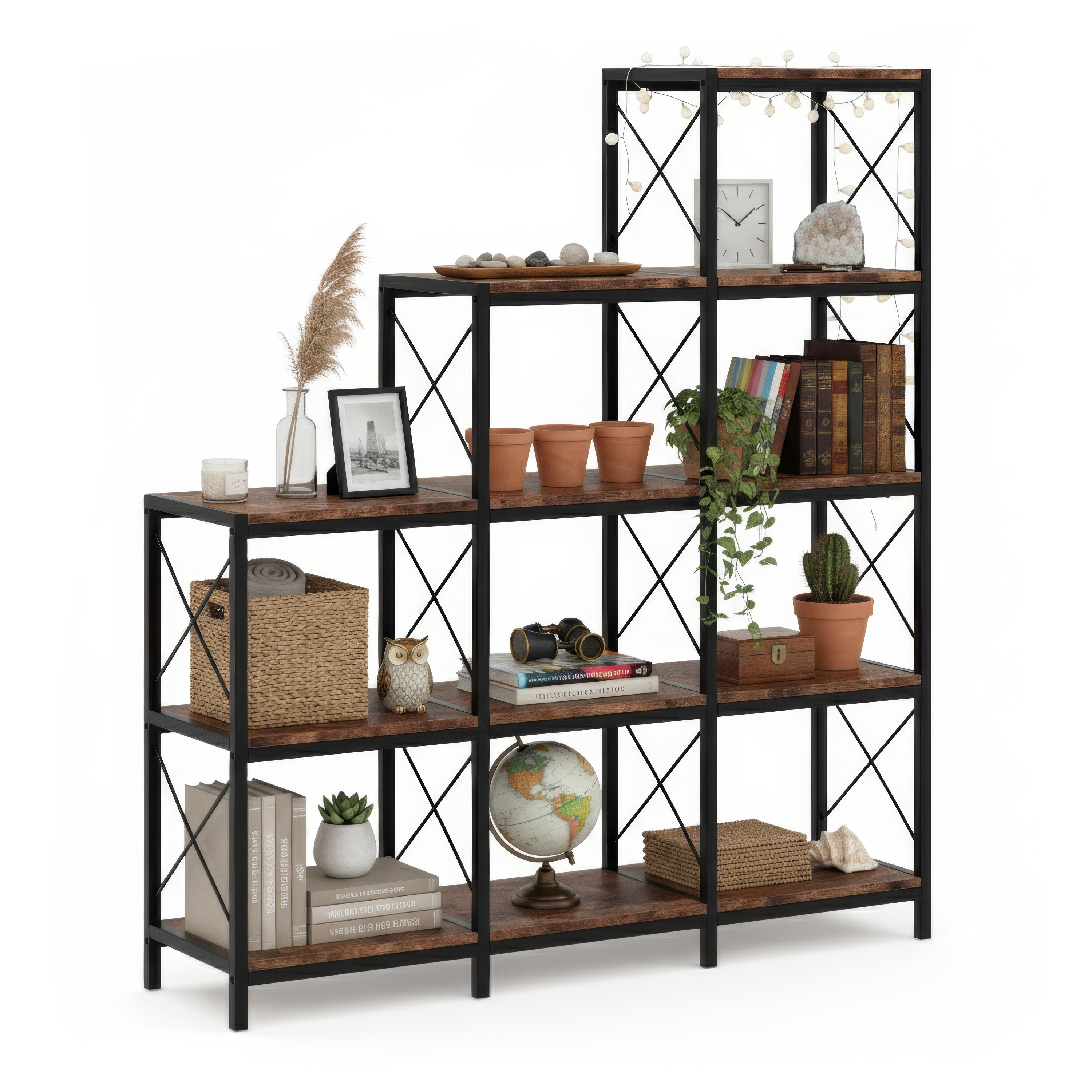 Treppenregal Raumteiler Vintage BONITA 9 Fächer 116 x 132 cm