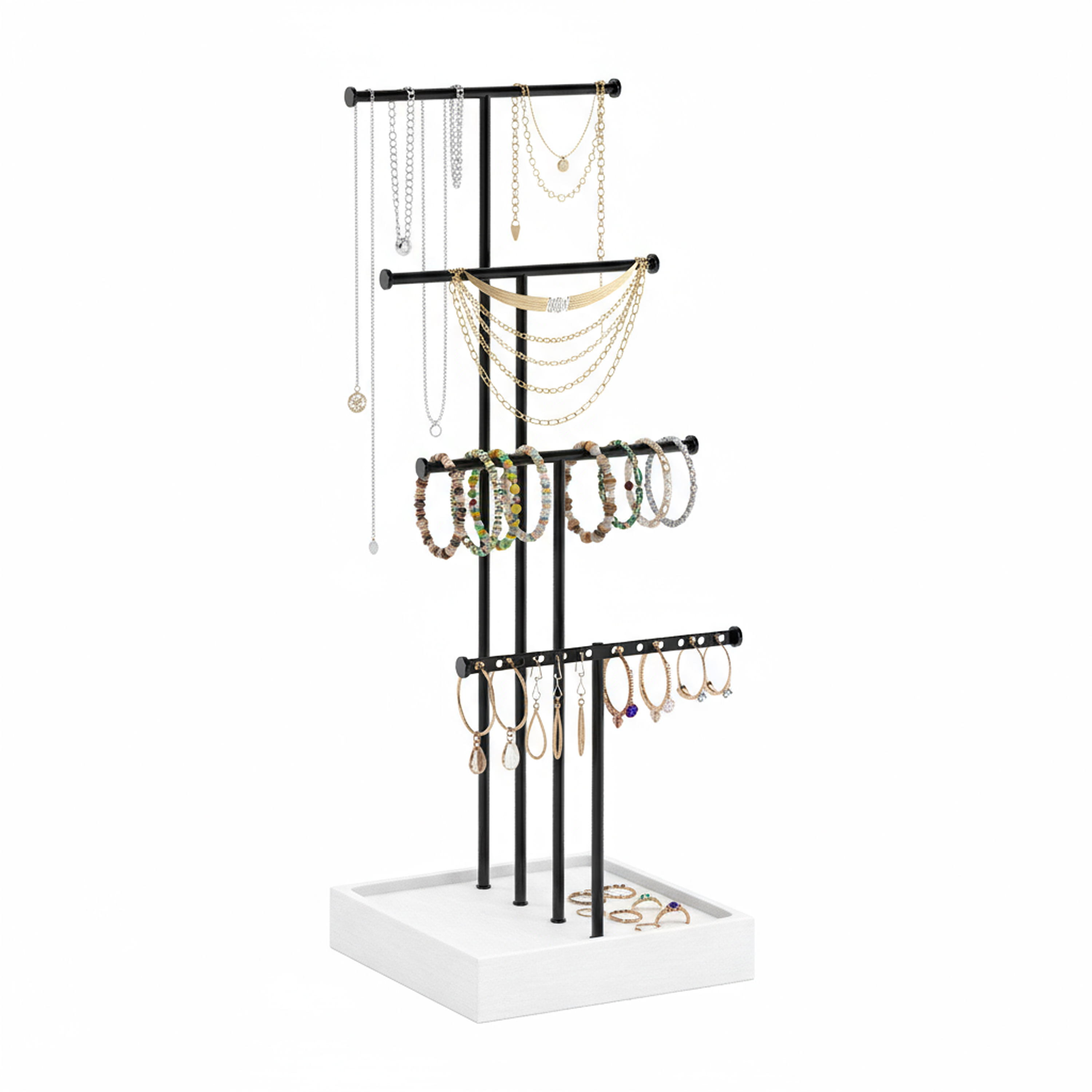 Schmuckständer mit 4 Ebenen 15 x 15 x 42 cm schwarz/weiss