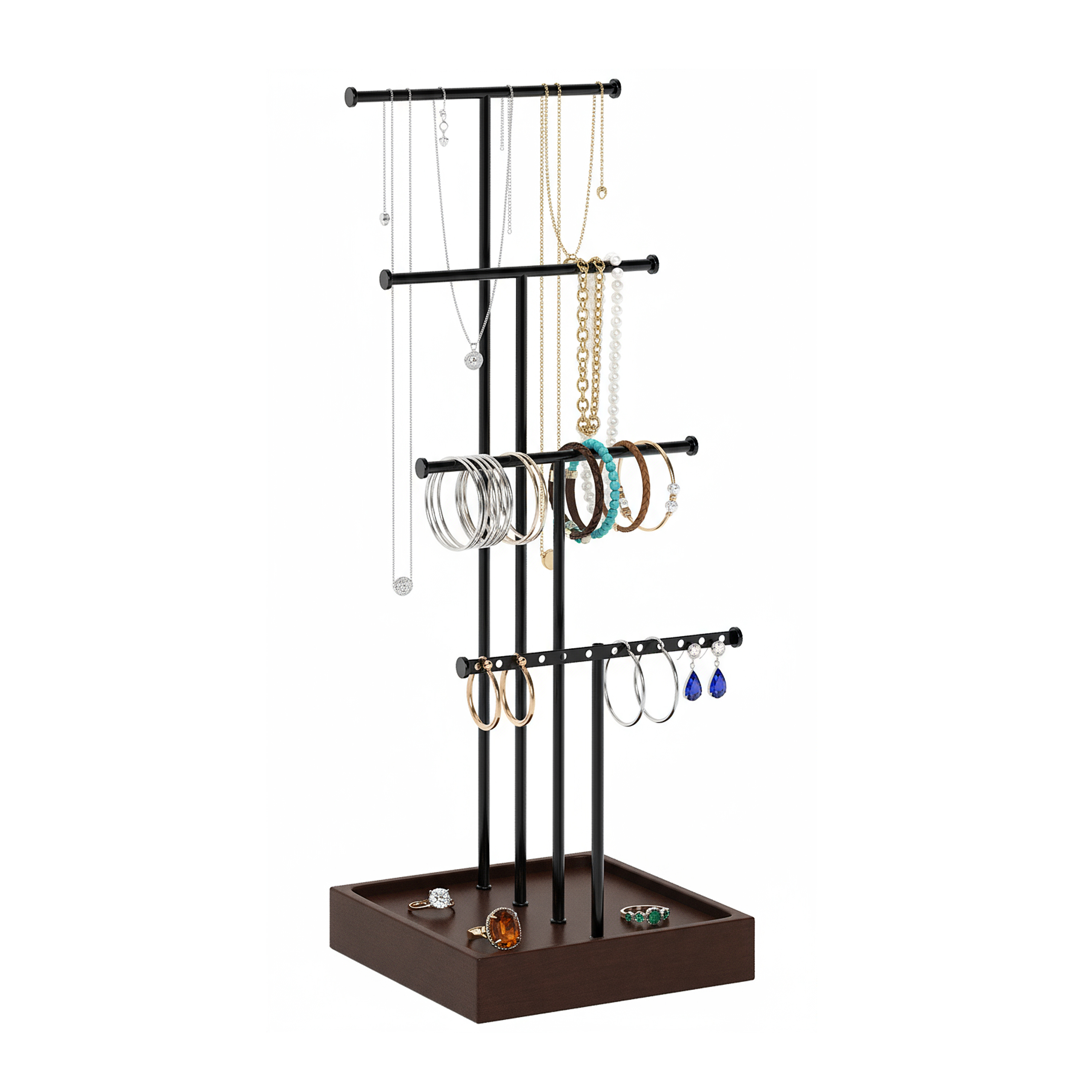 Schmuckständer mit 4 Ebenen 15 x 15 x 42 cm schwarz/braun