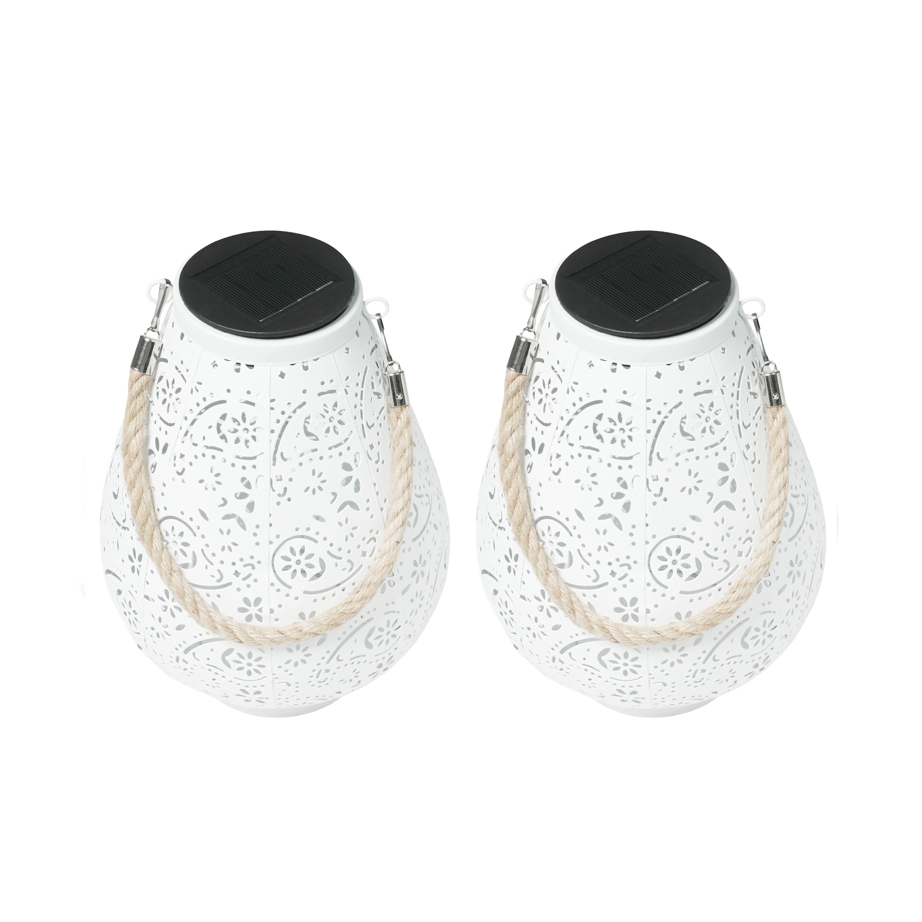 LED Solar Laterne BEYAZ 2er Set 18 x 24 cm weiss