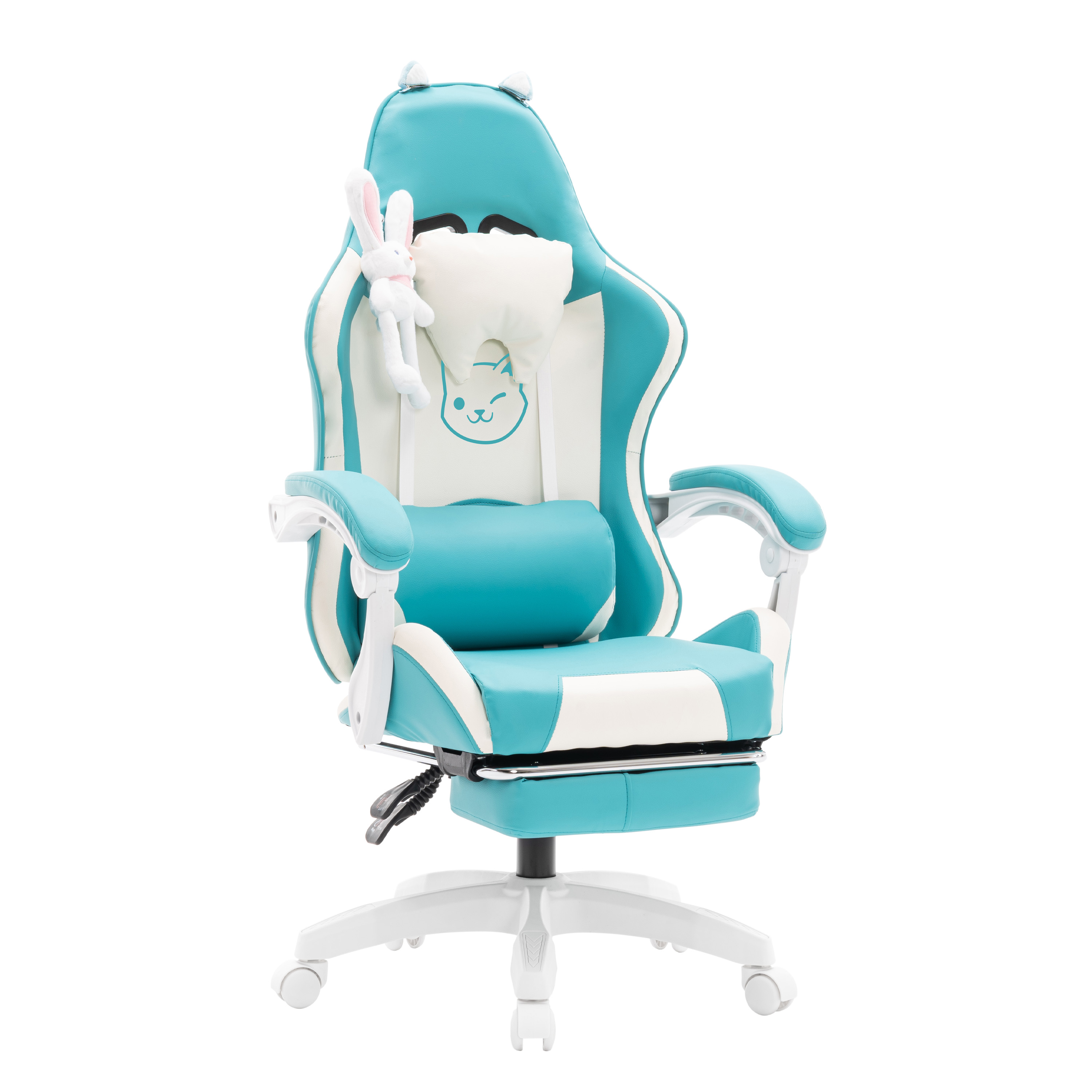 Gamingstuhl Bürostuhl Leder WINIFRED blau/weiss