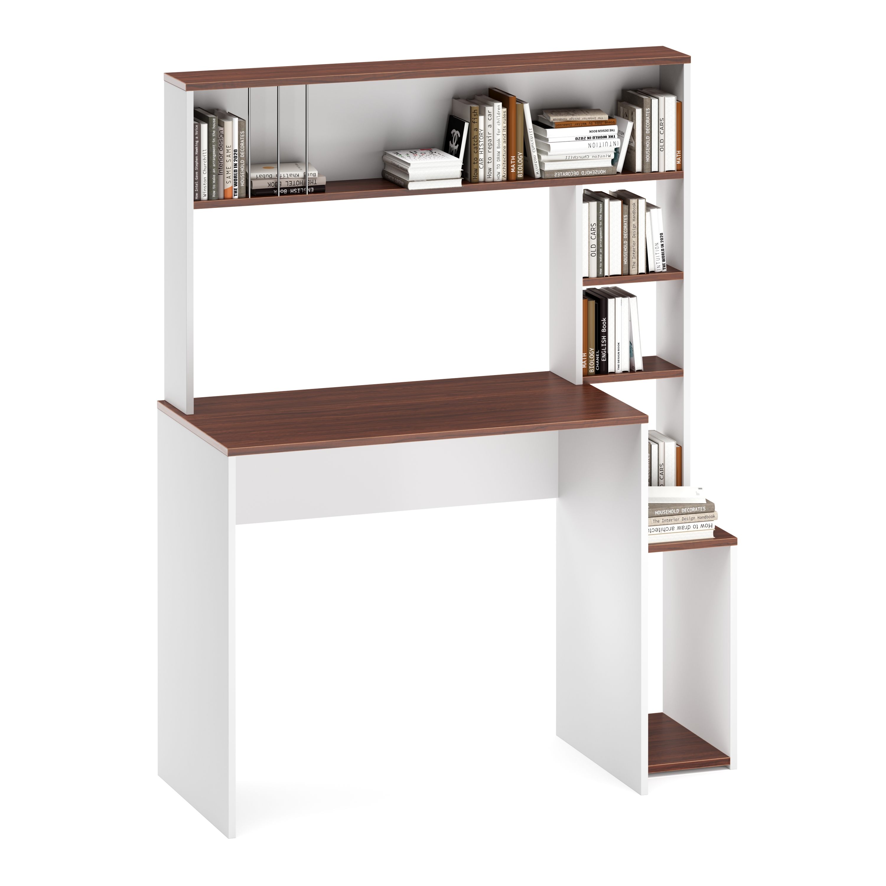 Schreibtisch TRAGAN mit Regal 110 x 45 x 139 cm weiss/braun