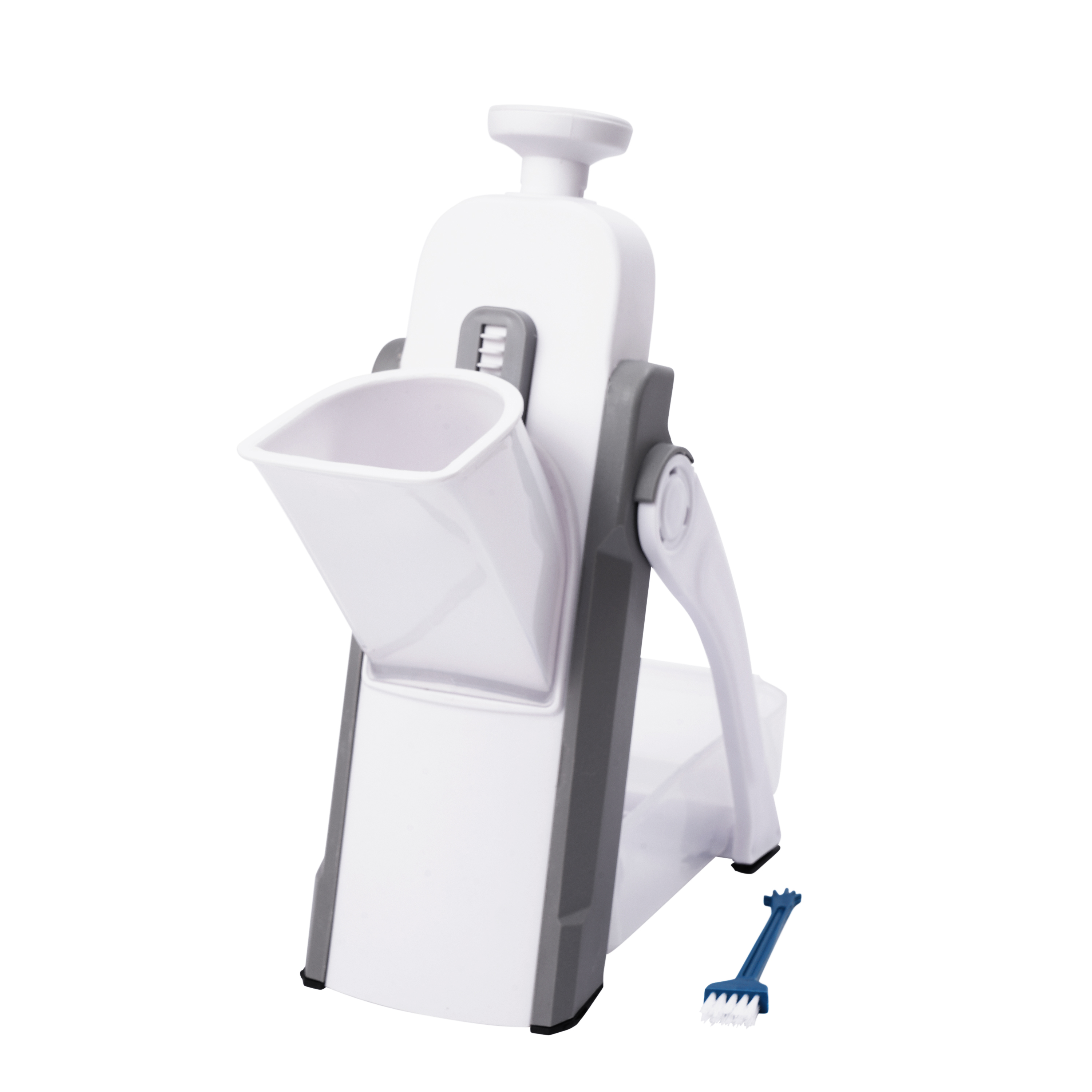 Gemüseschneider Edelstahl mit Auffangbehälter weiss/grau