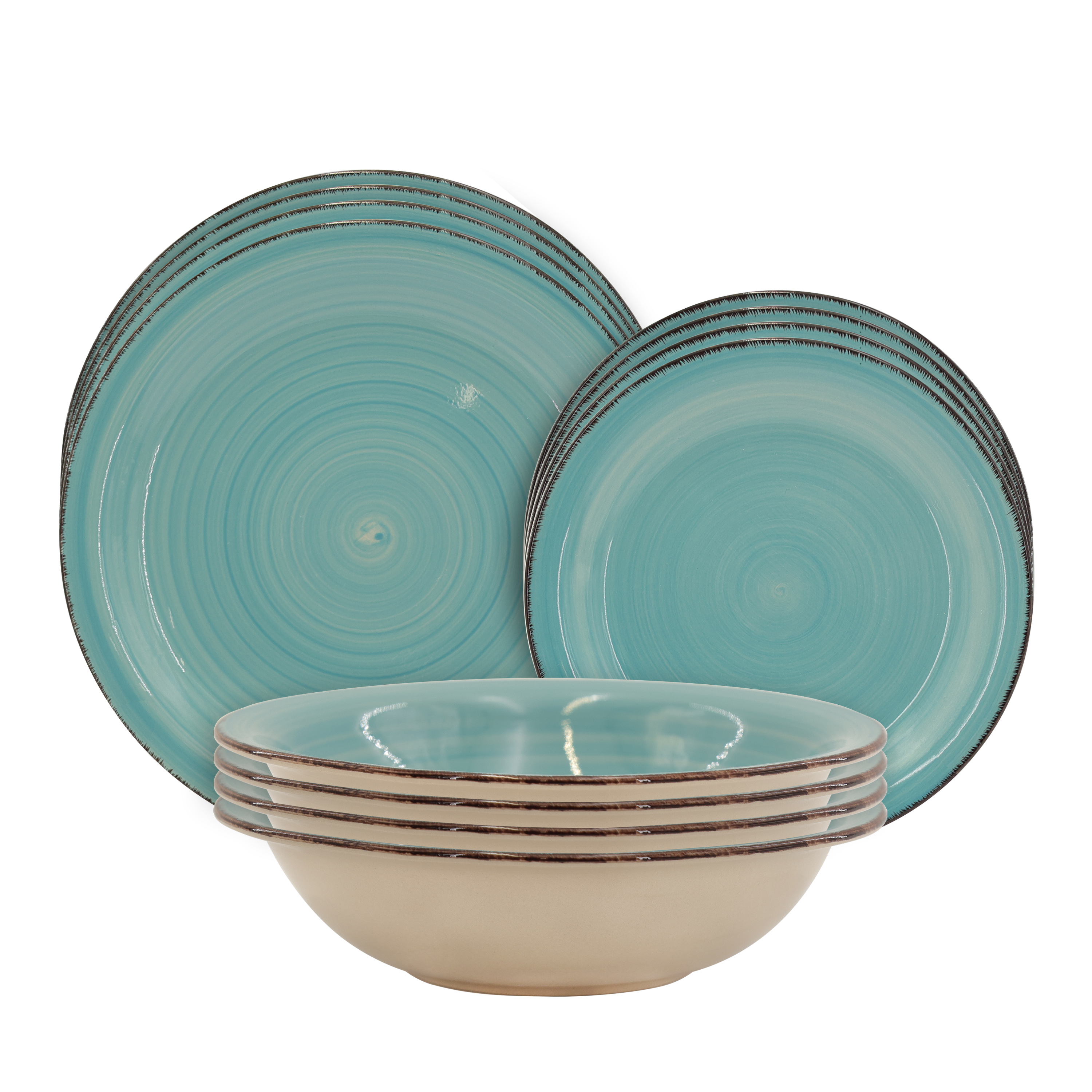Geschirr-Set Steingut 12-teilig türkis