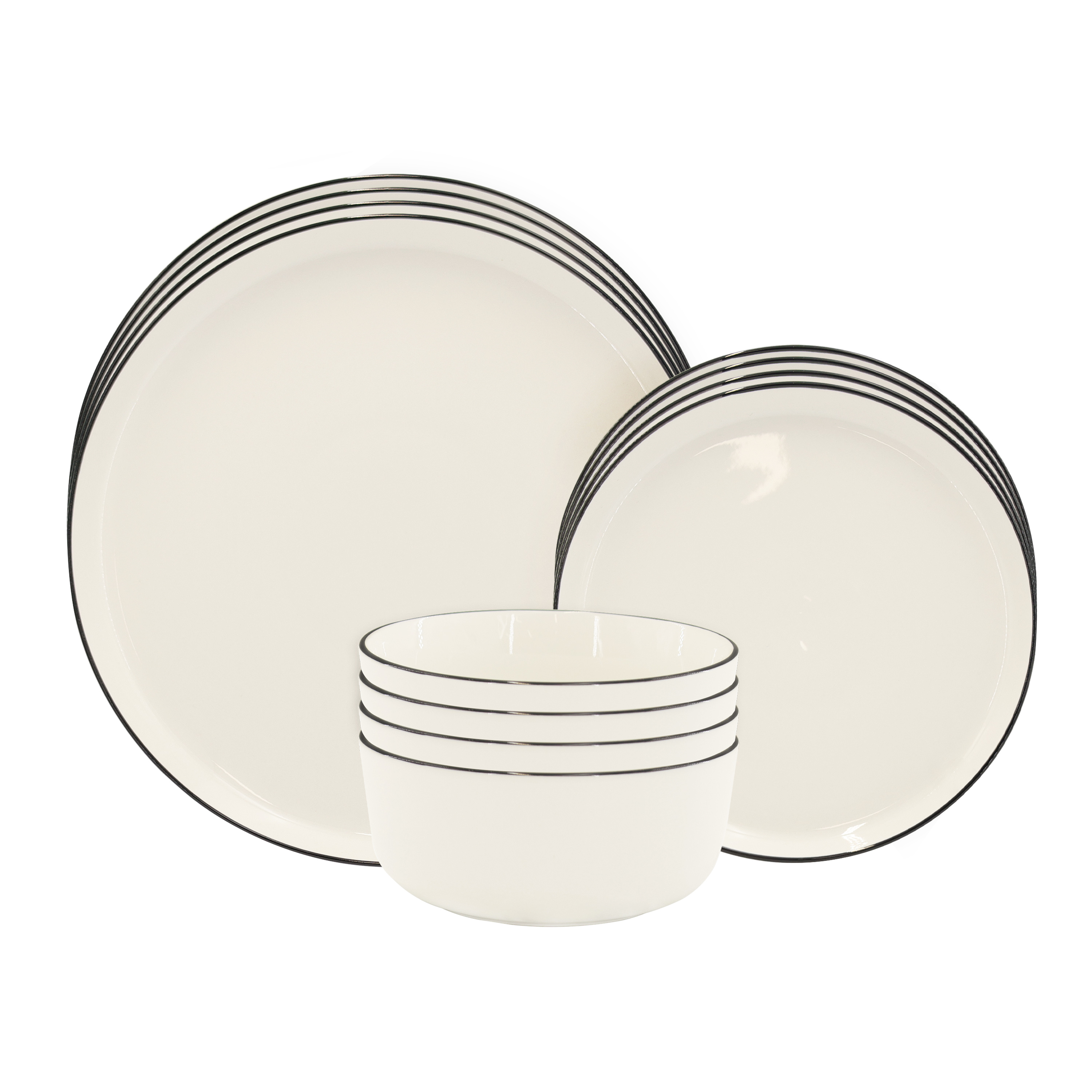 Geschirr-Set Porzellan 12-teilig cremeweiss/schwarz