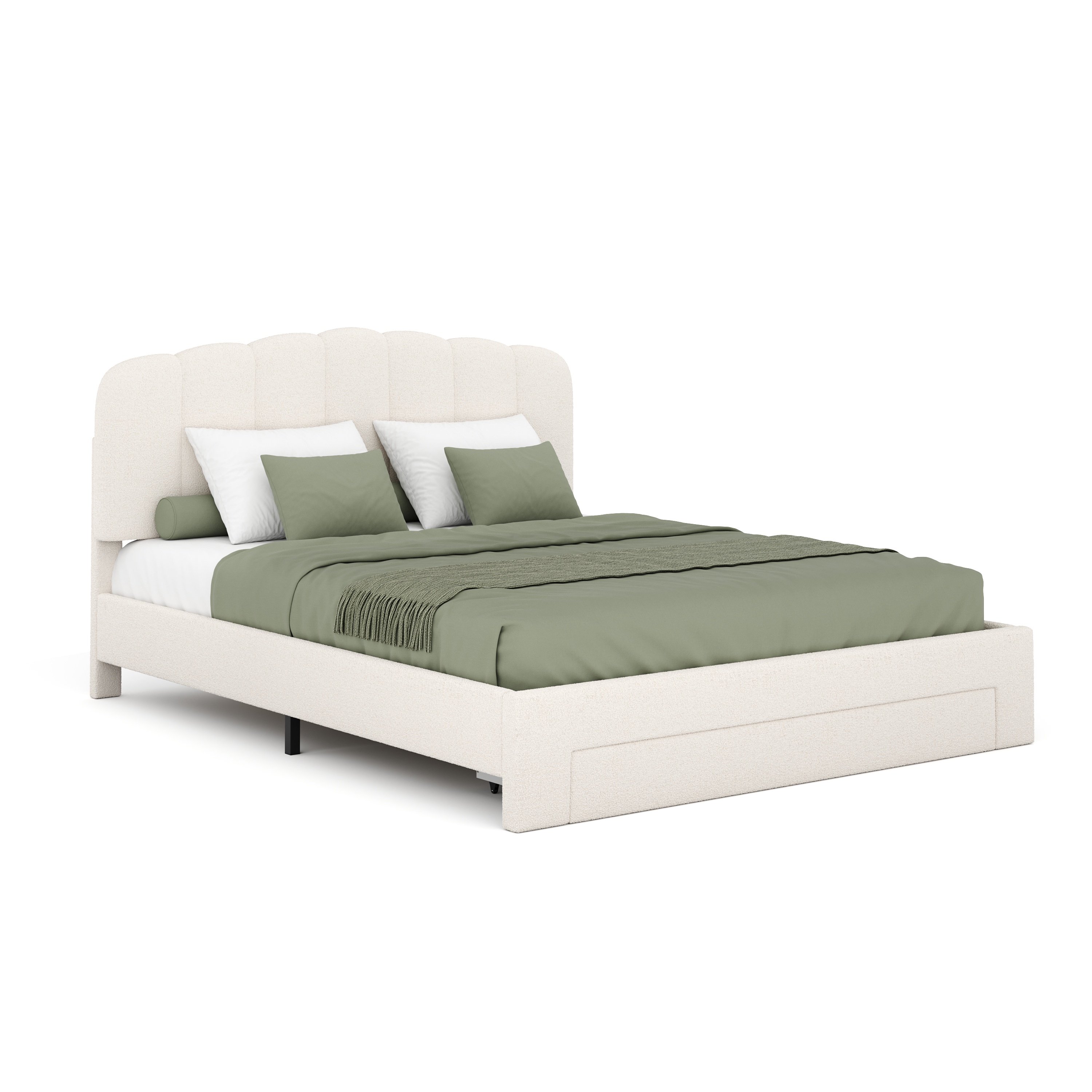 Polsterbett Bouclé ALBENA mit Schublade 160 x 200 cm creme