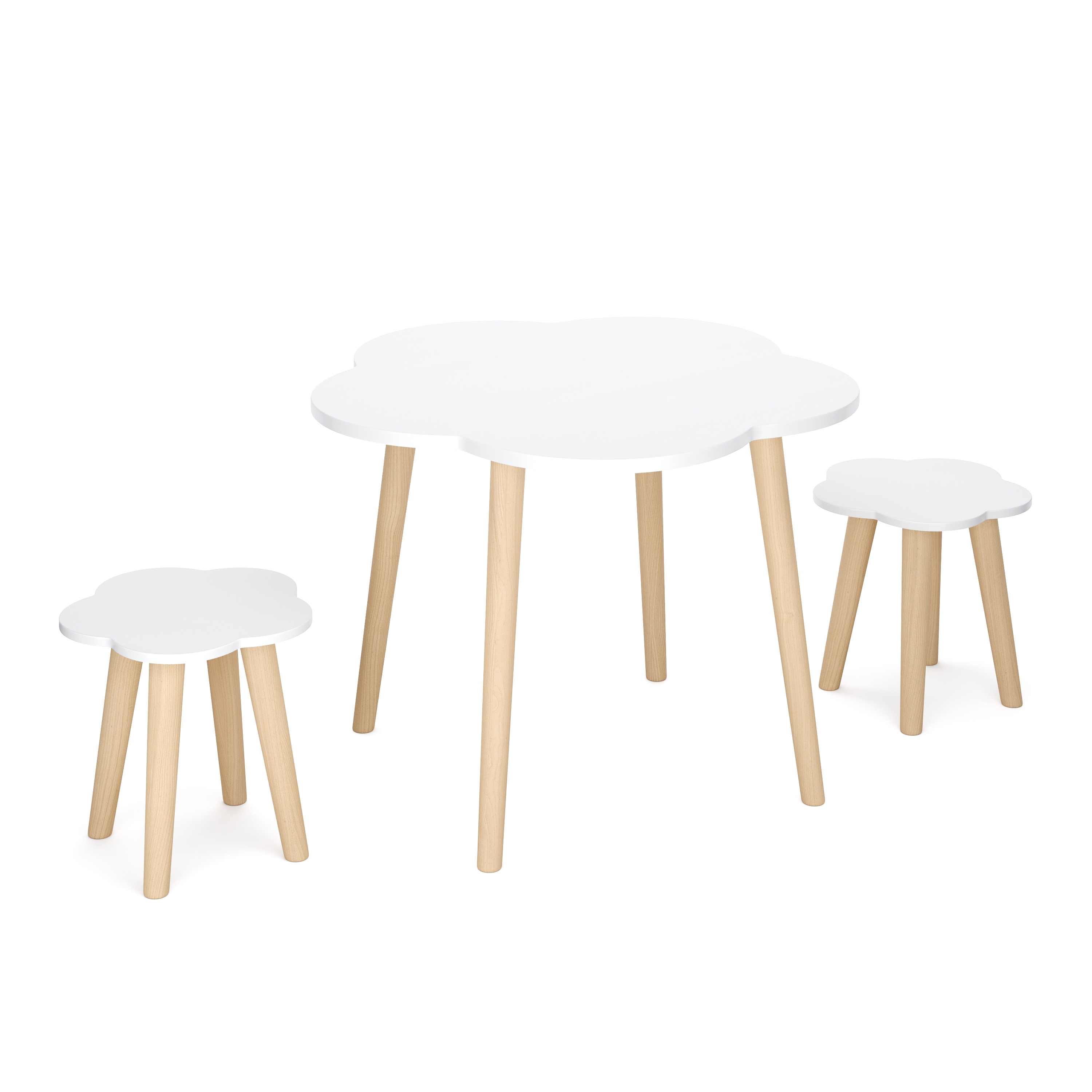 Kindertisch mit 2 Hocker DREAMYCLOUD weiss/natur
