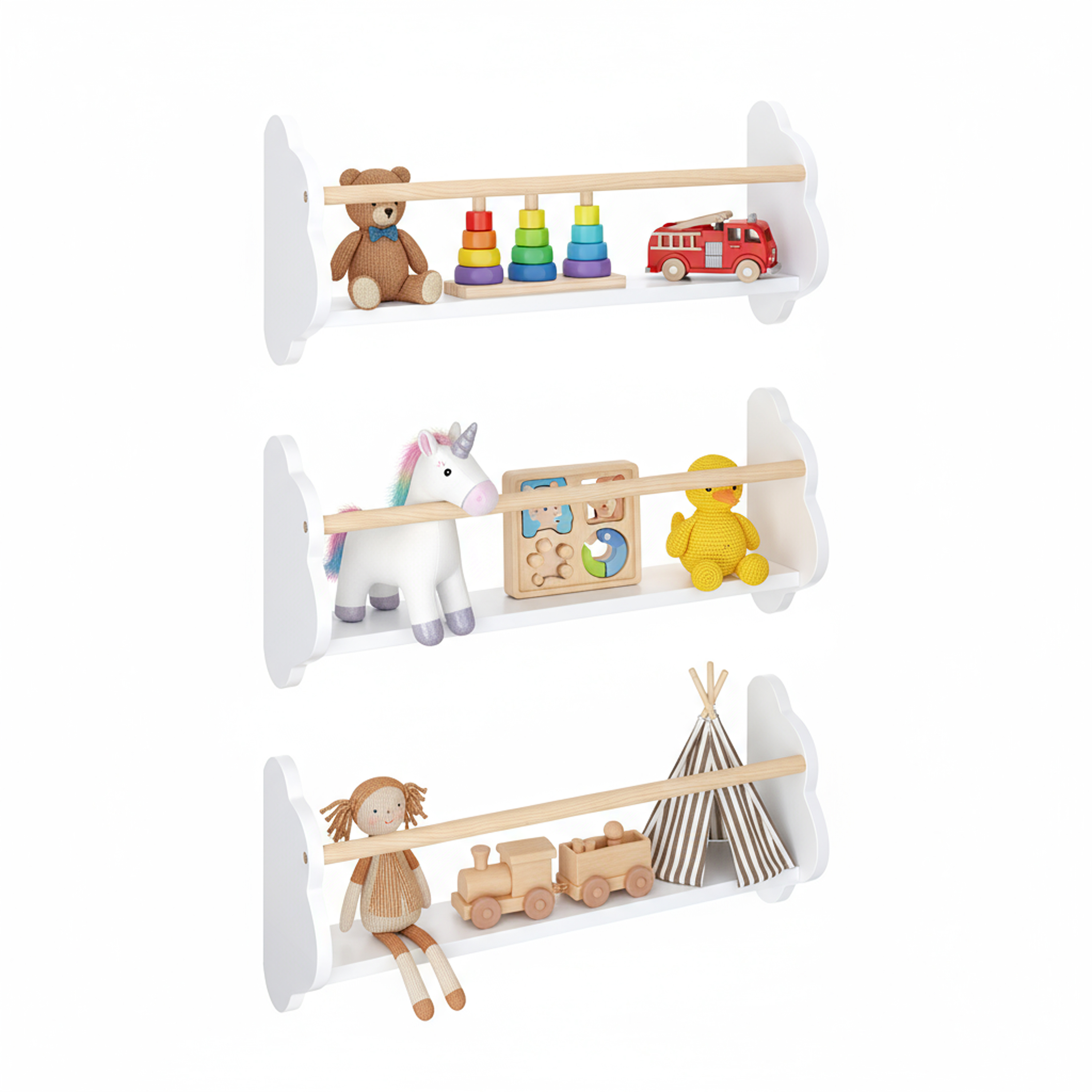 Wandregal Kinderzimmer DREAMYCLOUD 3er Set weiss/natur