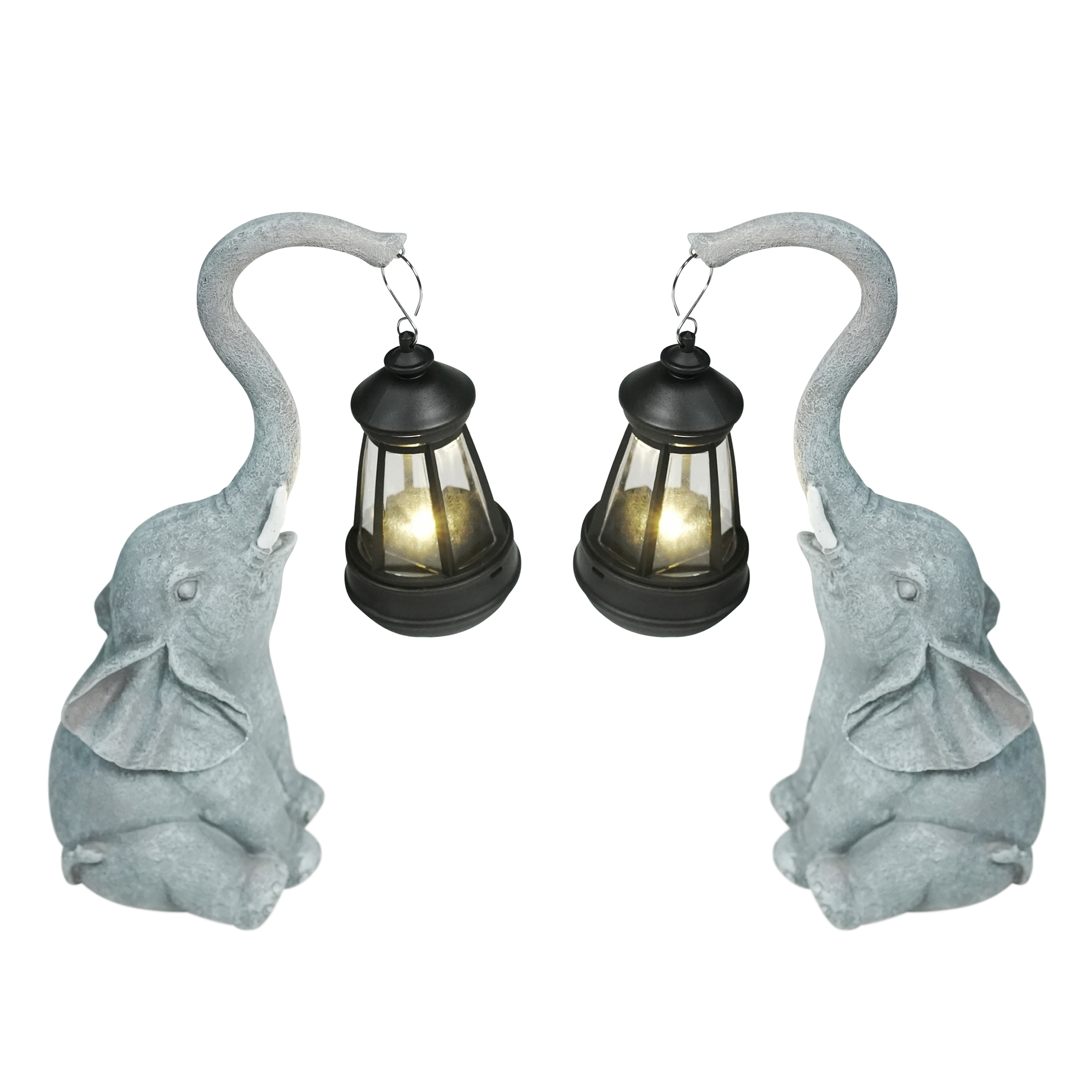 Gartenfigur Elefant mit Solar Laterne 2er Set