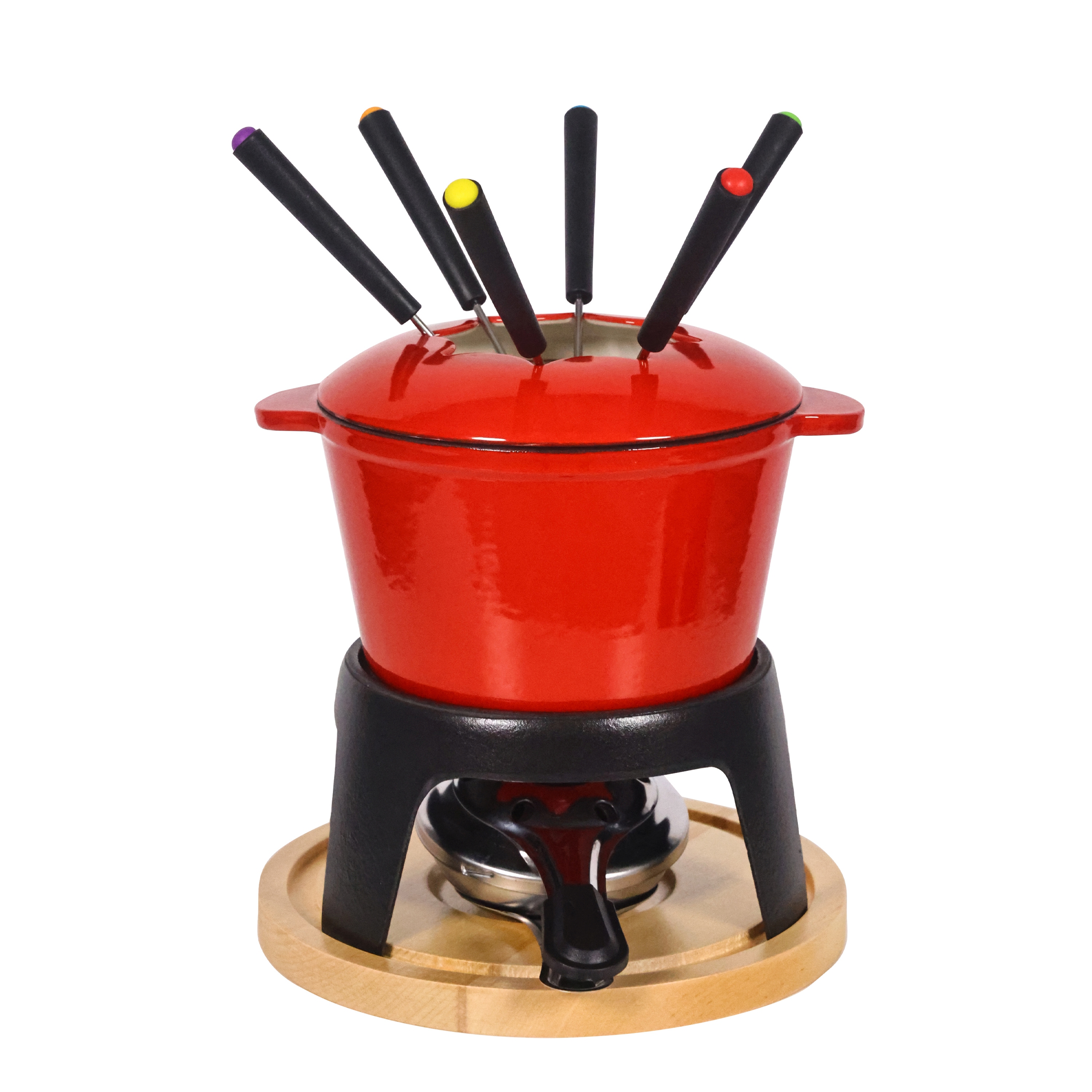 Fondue Set Gusseisen 10-teilig rot