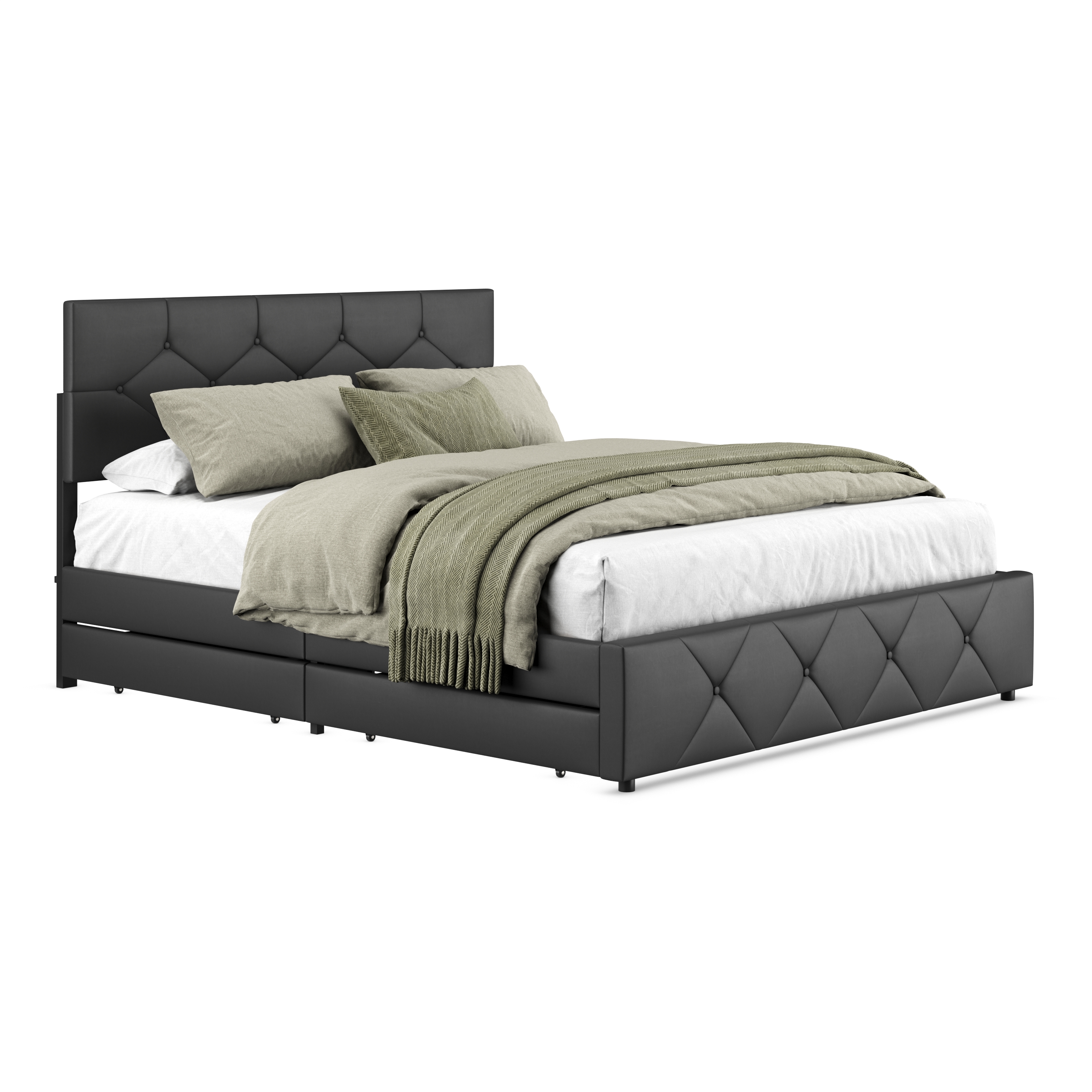 Lederbett RESTORA mit 4 Schubladen 160 x 200 cm schwarz