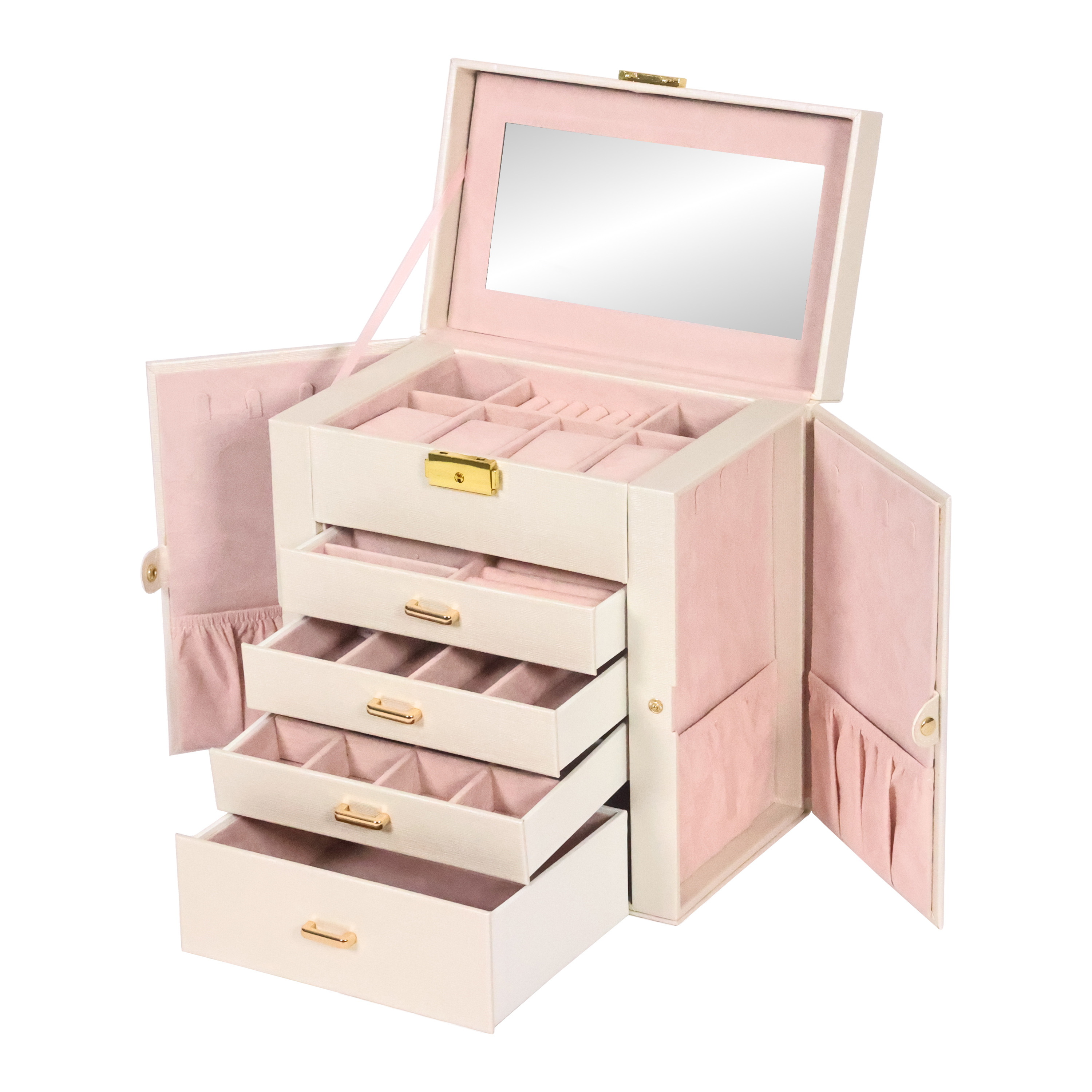 Schmuckkästchen abschliessbar 4 Schubladen beige/rosa