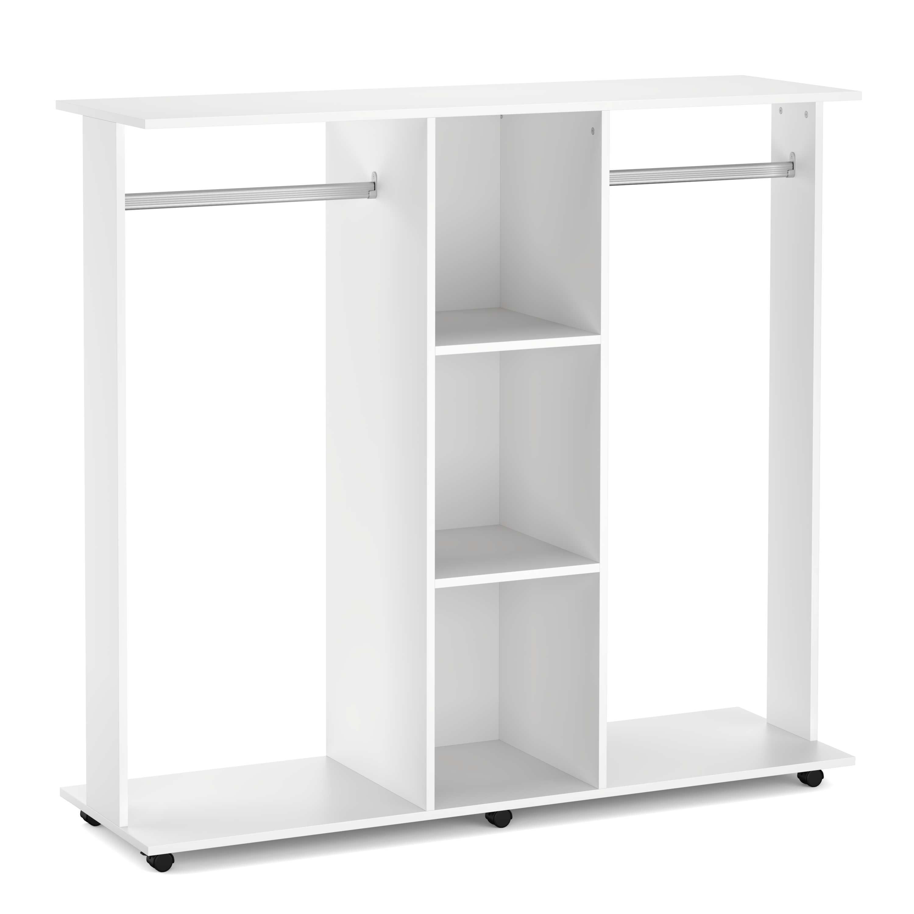 Garderobe TUBY auf Rollen 130 x 120 cm weiss