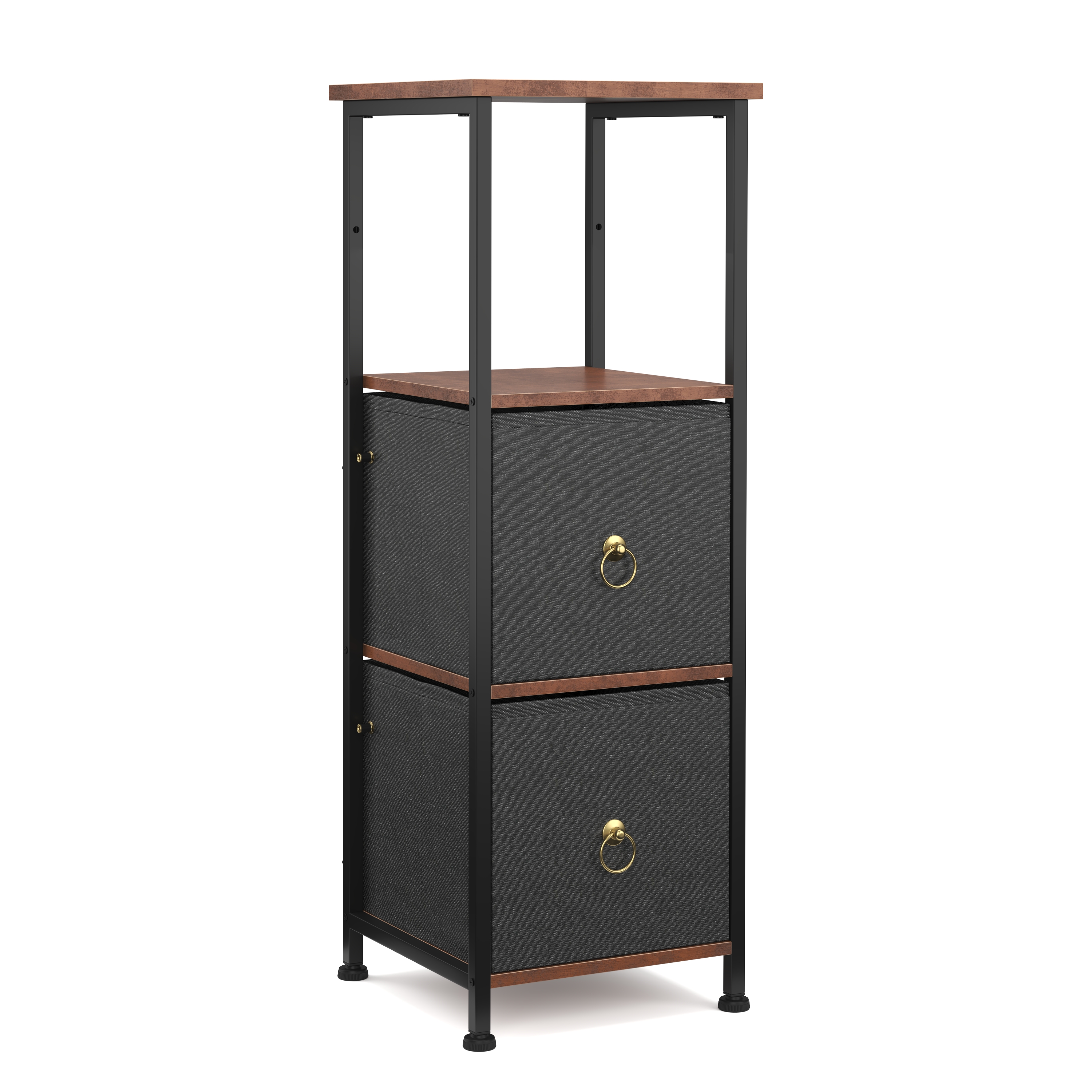 Badezimmerregal mit 2 Stoffschubladen 30 x 86 cm braun/schwarz