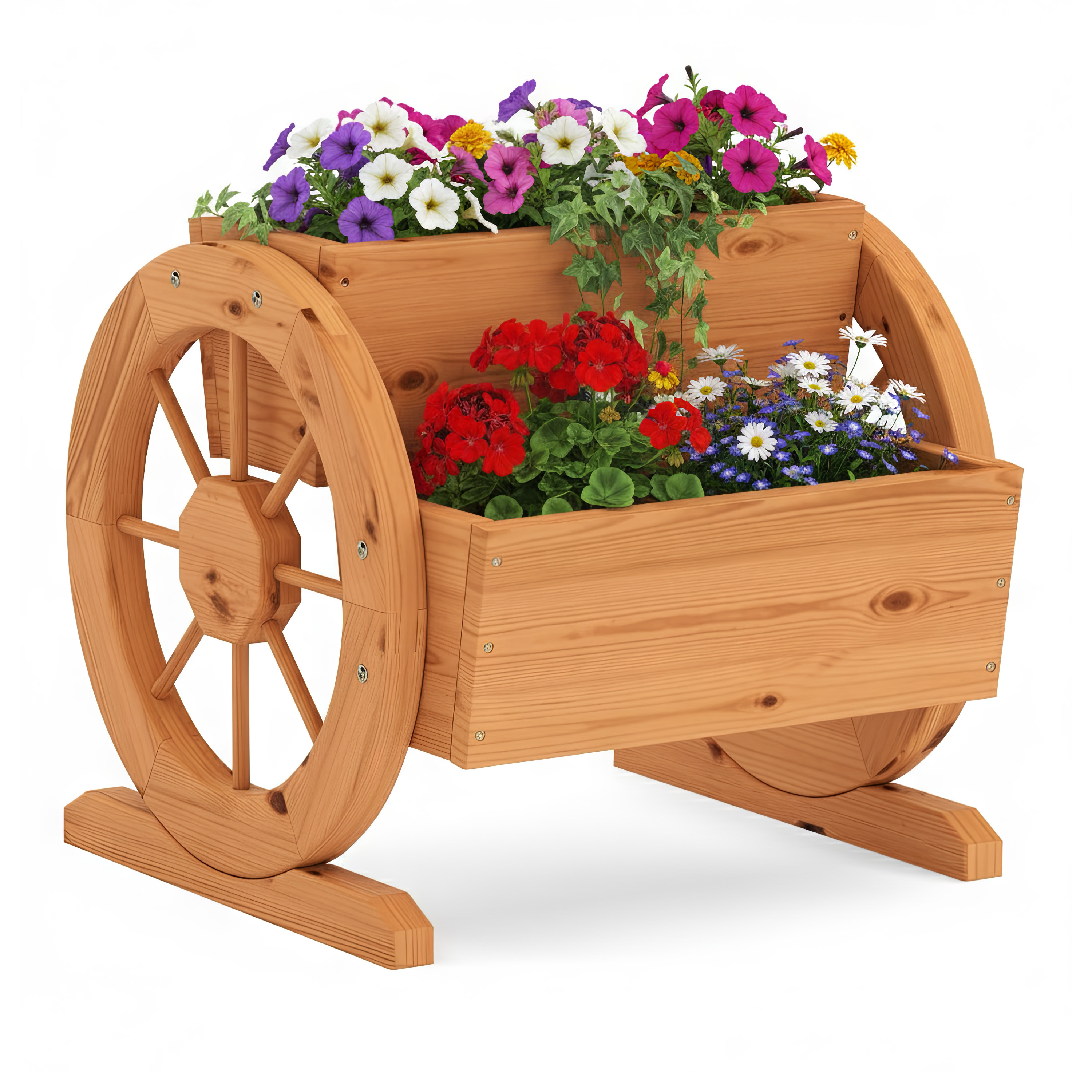 Blumenkasten mit Wagenrad braun