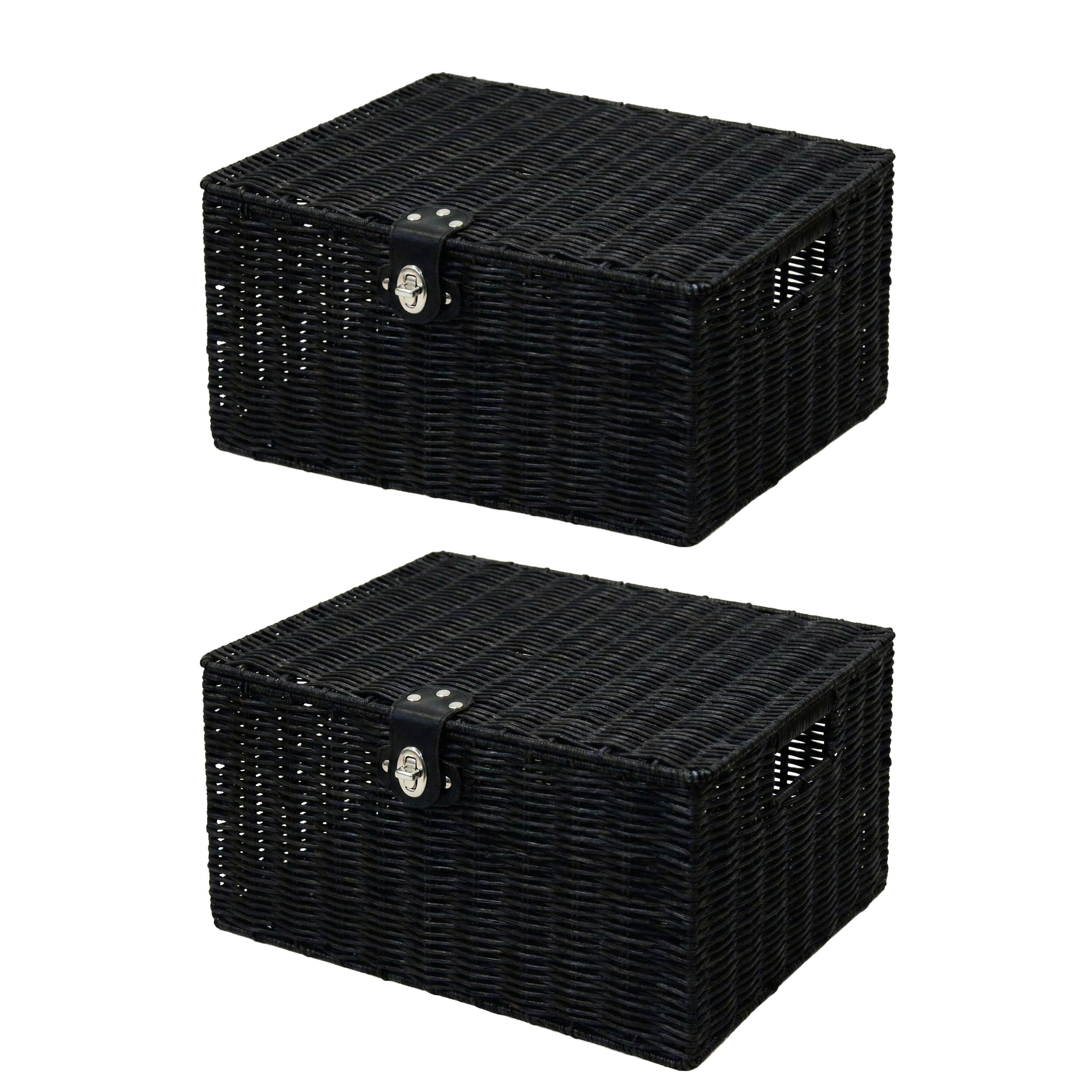 Aufbewahrungskorb mit Deckel RHINE 36 x 19 x 28 cm 2er Set schwarz