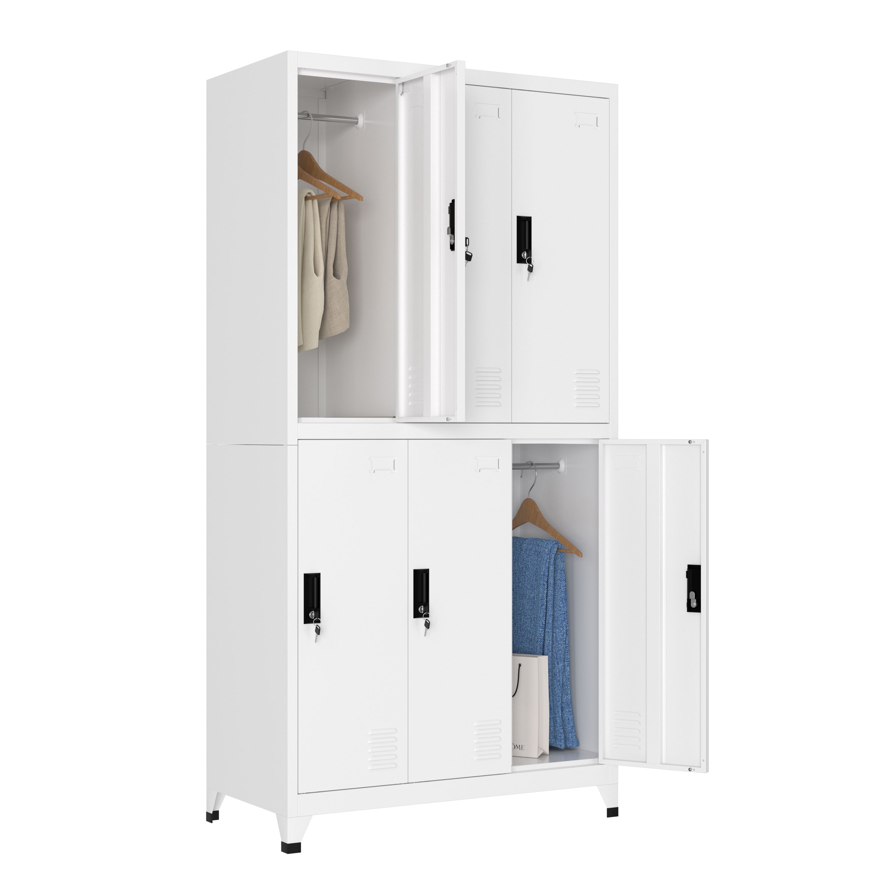 Image of Garderobe Spind FORTI Metall 6 Fächer 90 x 180 cm weiss