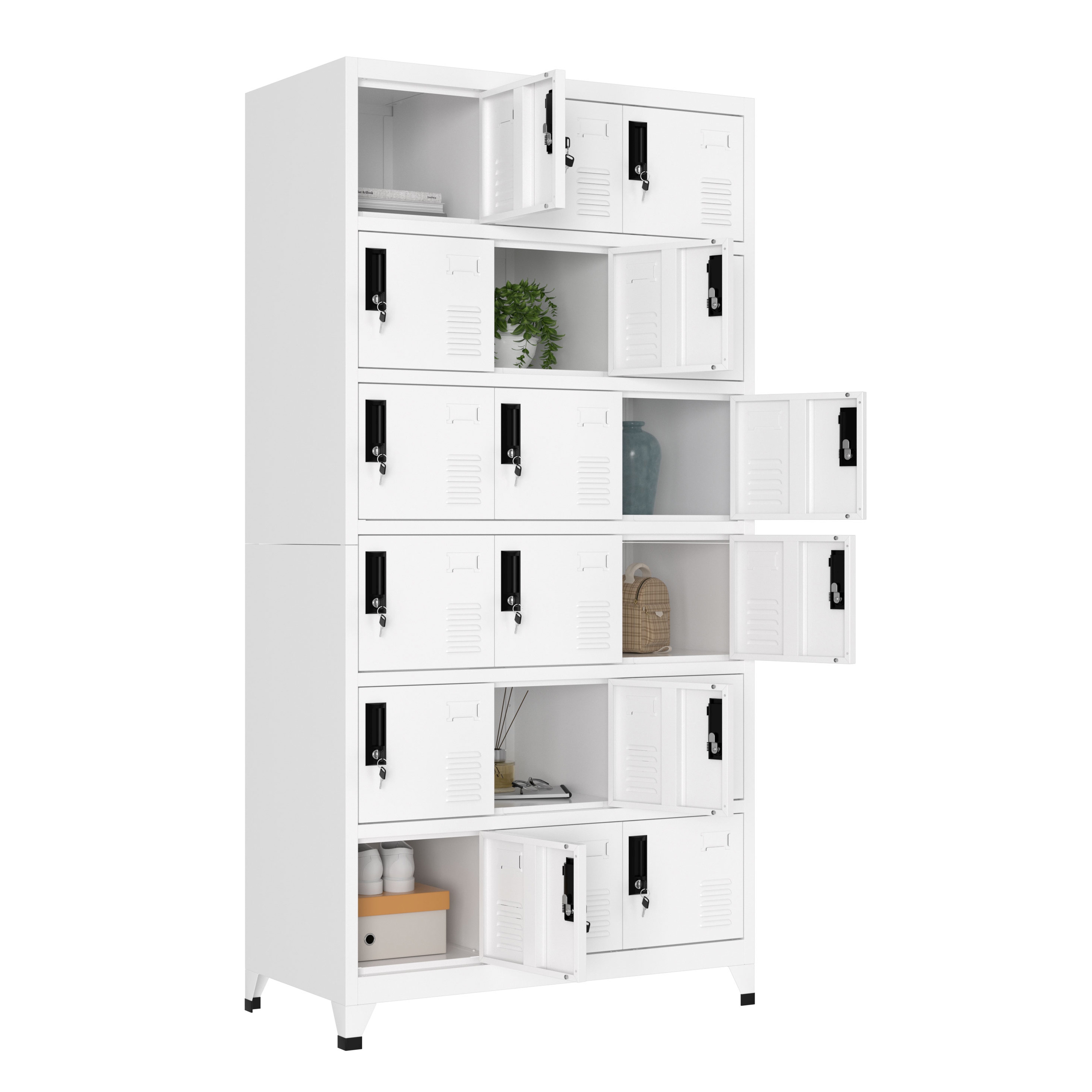 Image of Garderobe Spind FORTI Metall 18 Fächer 90 x 180 cm weiss