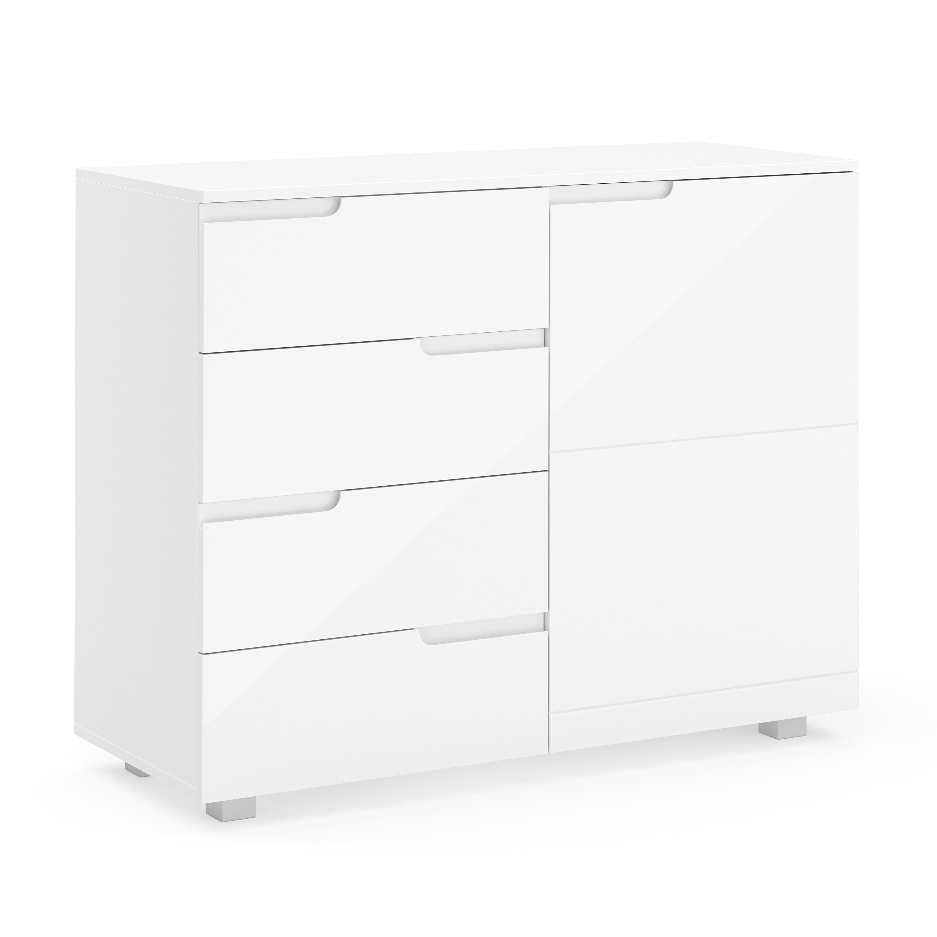 Sideboard AVILA 4 Schubladen und 1 Tür 100 x 80 cm Hochglanz weiss
