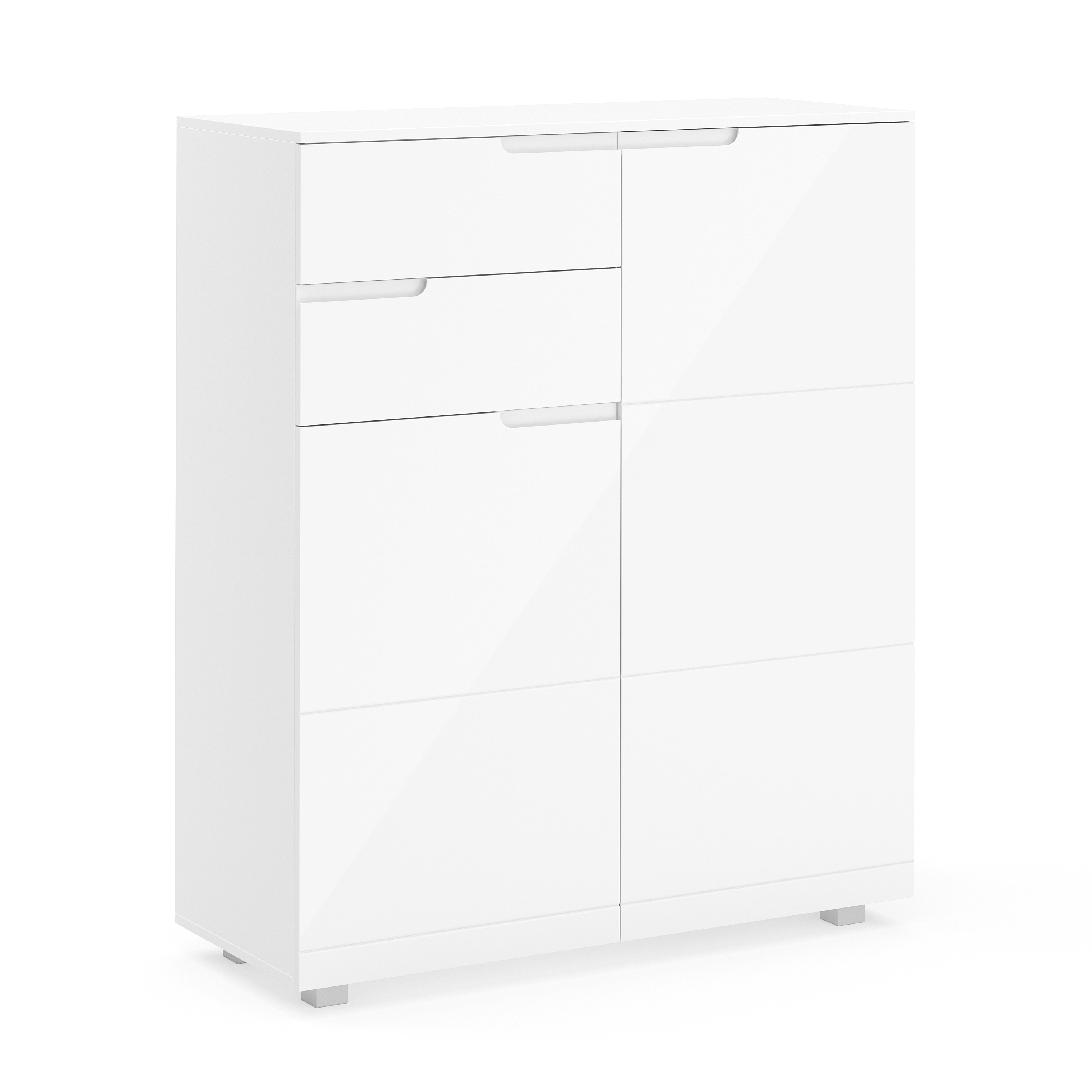 Kommode AVILA 2 Schubladen und 2 Türen 100 x 119 cm Hochglanz weiss