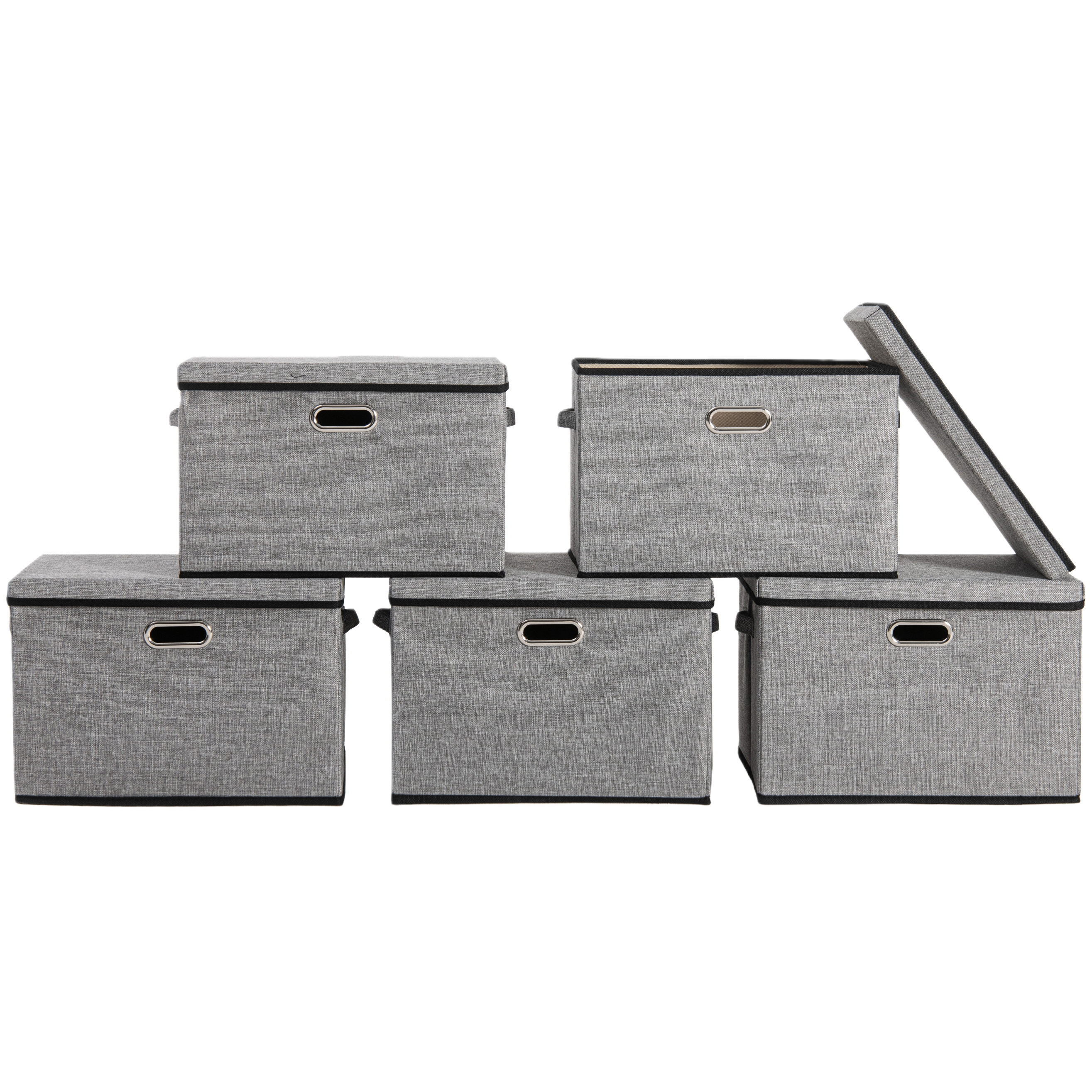 Aufbewahrungsbox mit Deckel BERTA 43 x 30 x 30 cm 5er Set grau