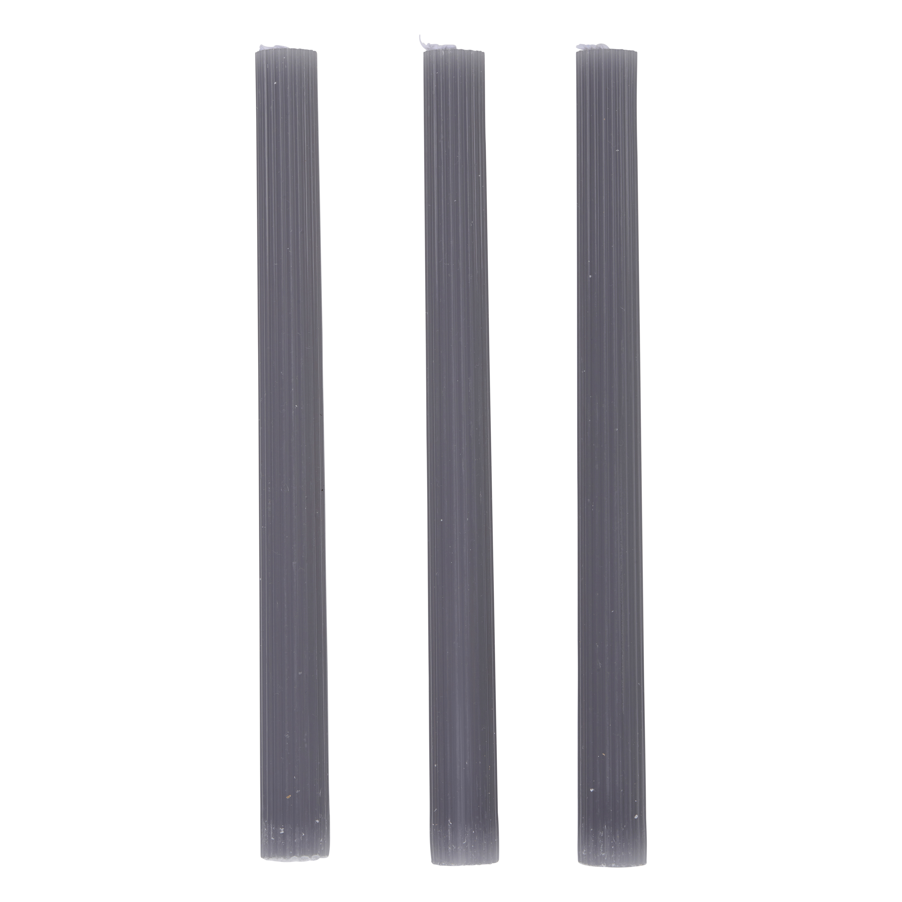 Stabkerze gerippt 25 cm 3er Set grau