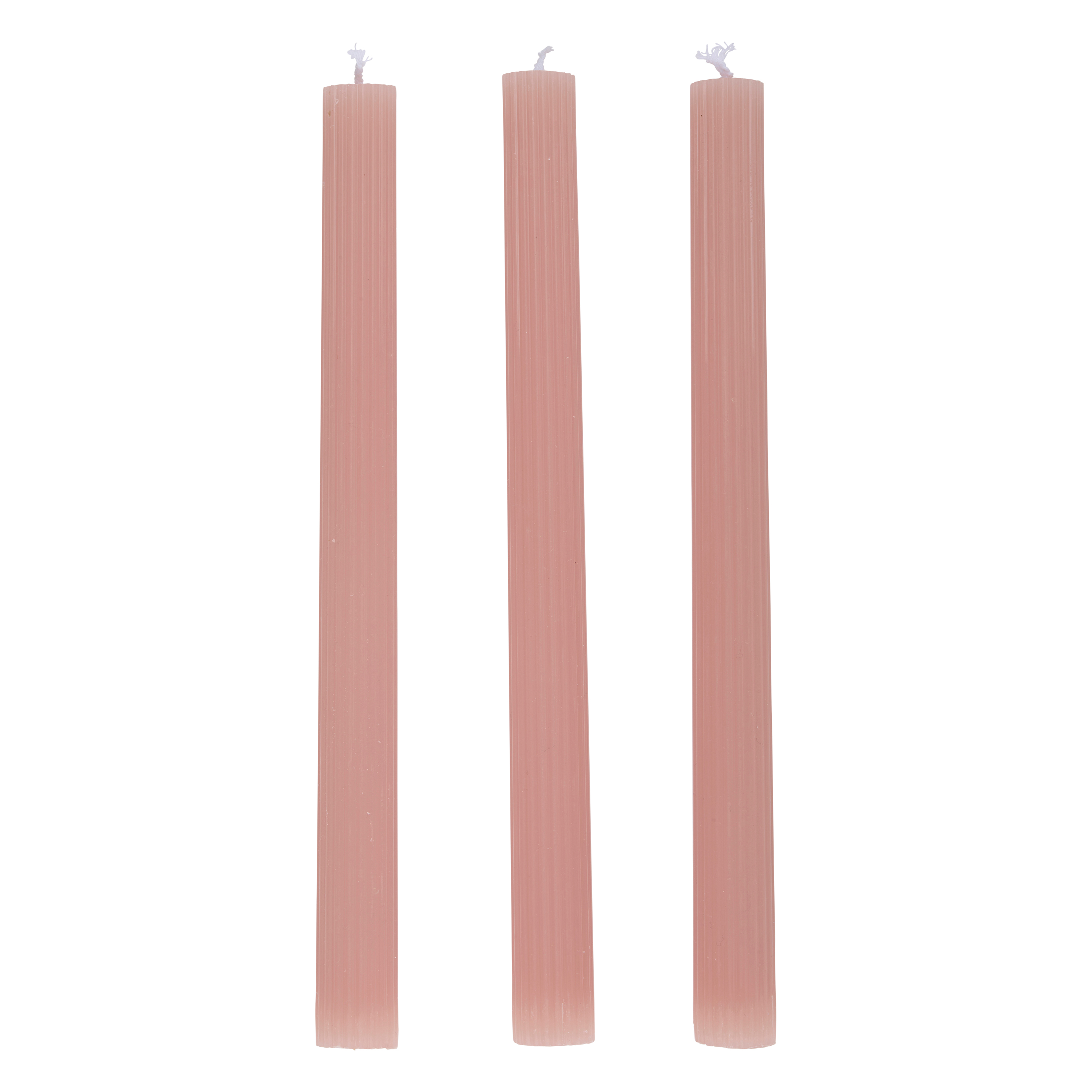 Stabkerze gerippt 25 cm 3er Set rosa